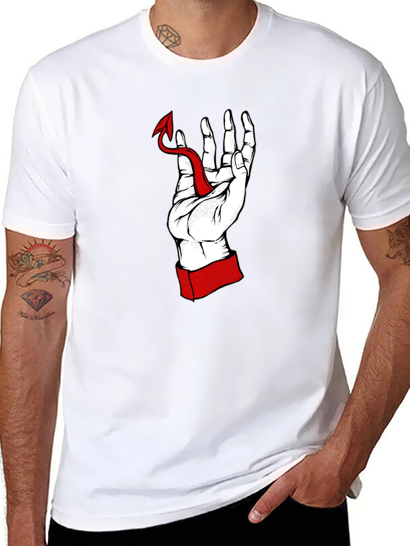 Hand Holding Devil Tail Graphic Tee