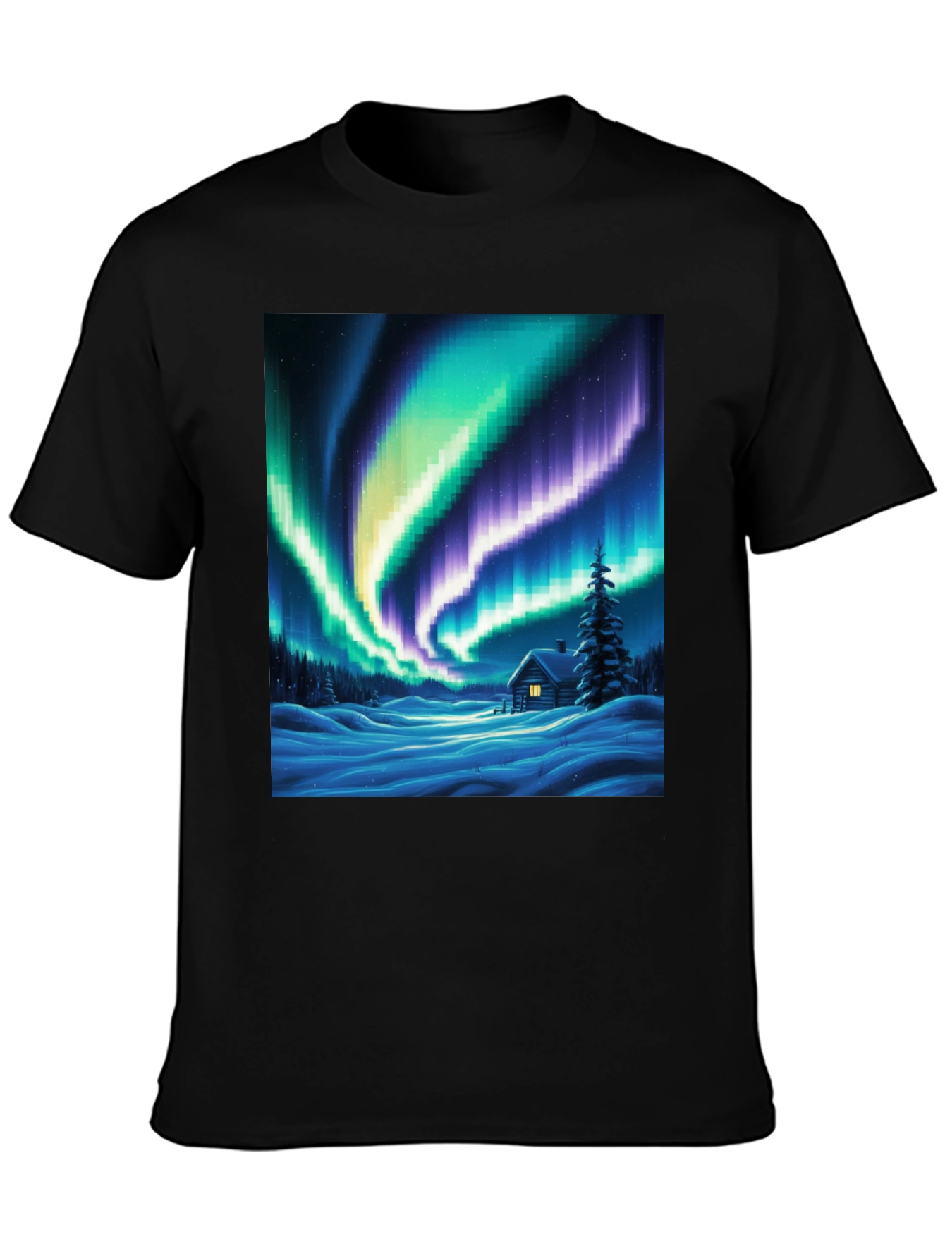 Aurora Cabin T-Shirt: Winter Night Scene