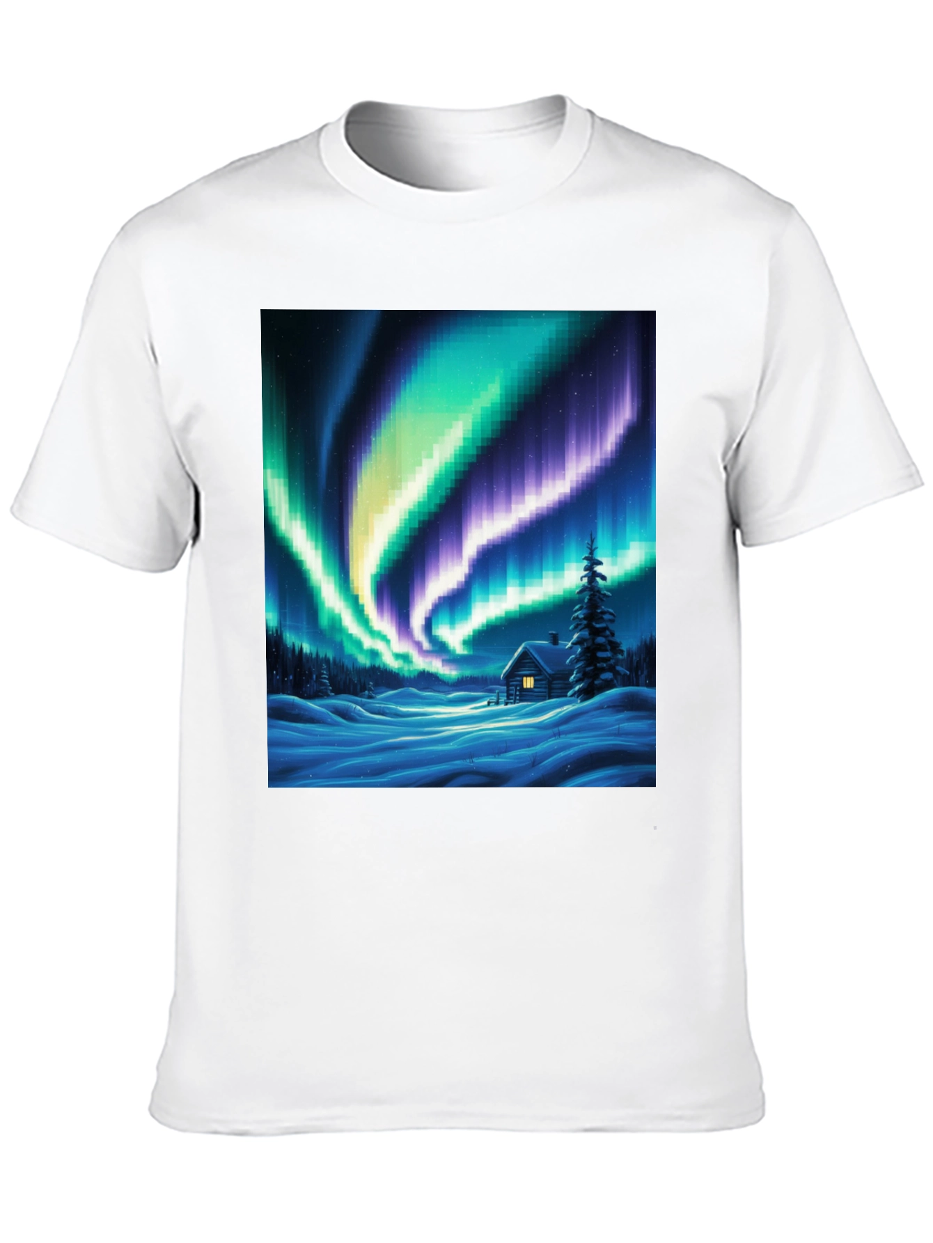 Aurora Cabin T-Shirt: Winter Night Scene