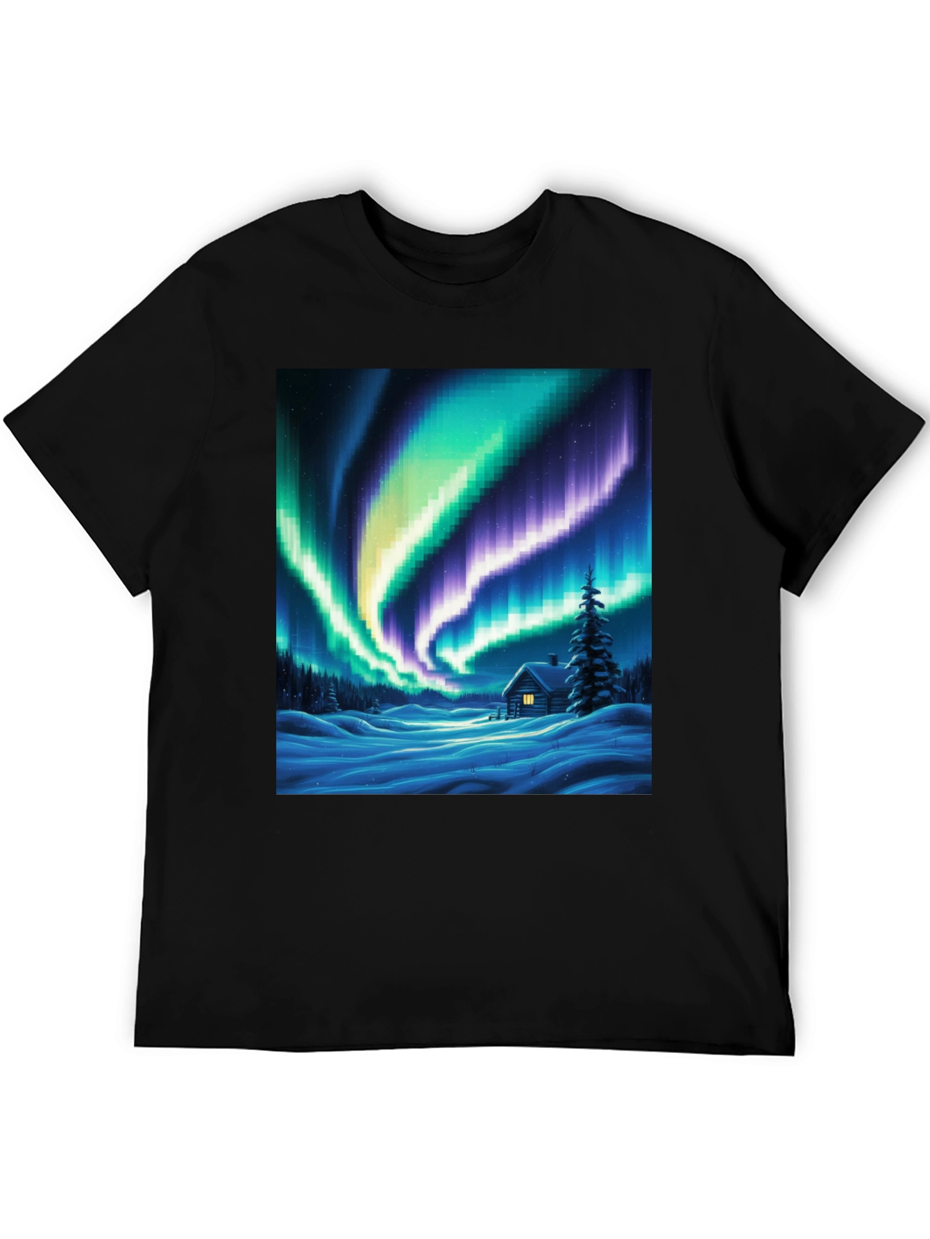 Aurora Cabin T-Shirt: Winter Night Scene