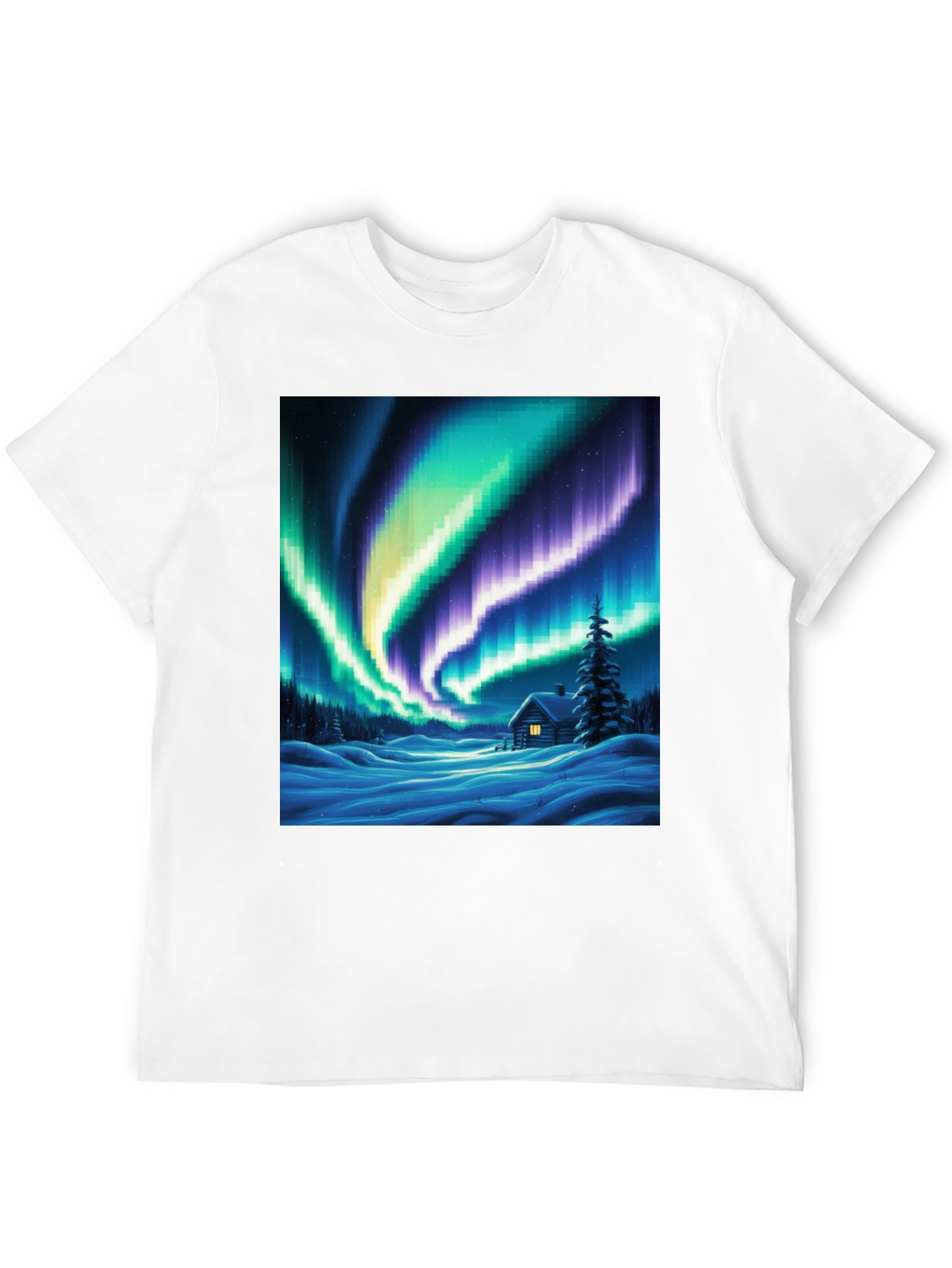 Aurora Cabin T-Shirt: Winter Night Scene