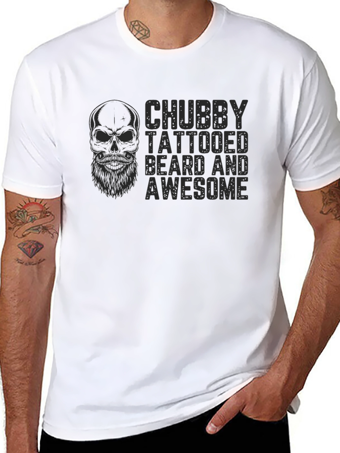 Chubby Tattooed Beard Awesome Black T-Shirt