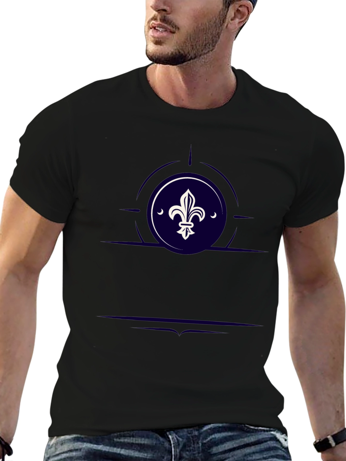 Fleur-de-lis Graphic Print Black T-Shirt