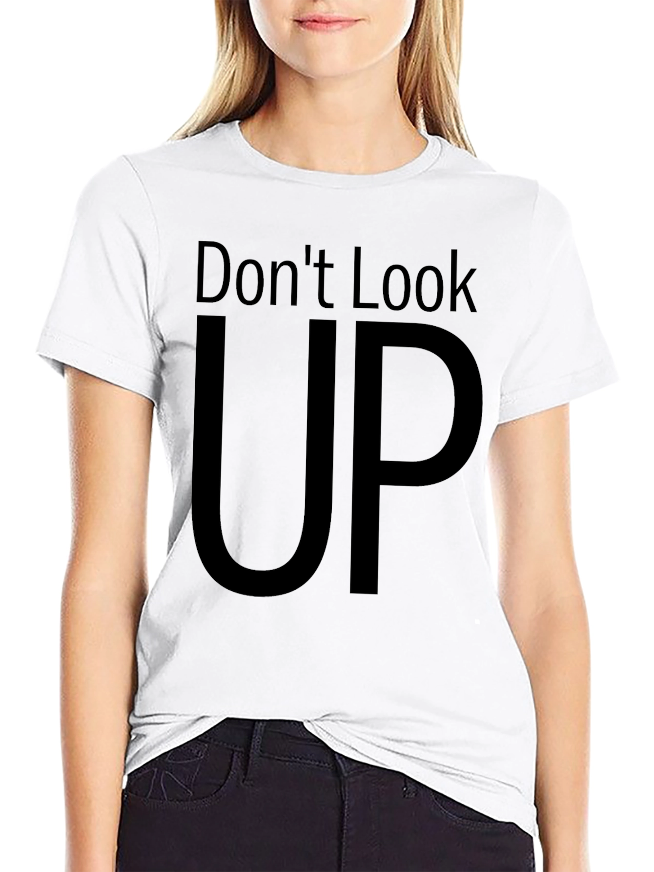 Dont Look Up Graphic Tee - Black Cotton T-Shirt