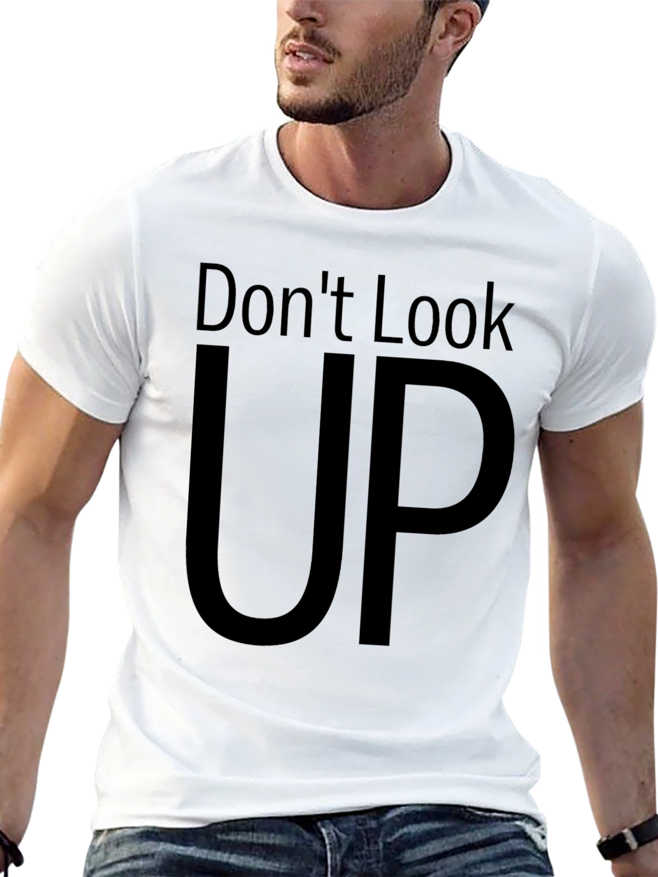 Dont Look Up Graphic Tee - Black Cotton T-Shirt