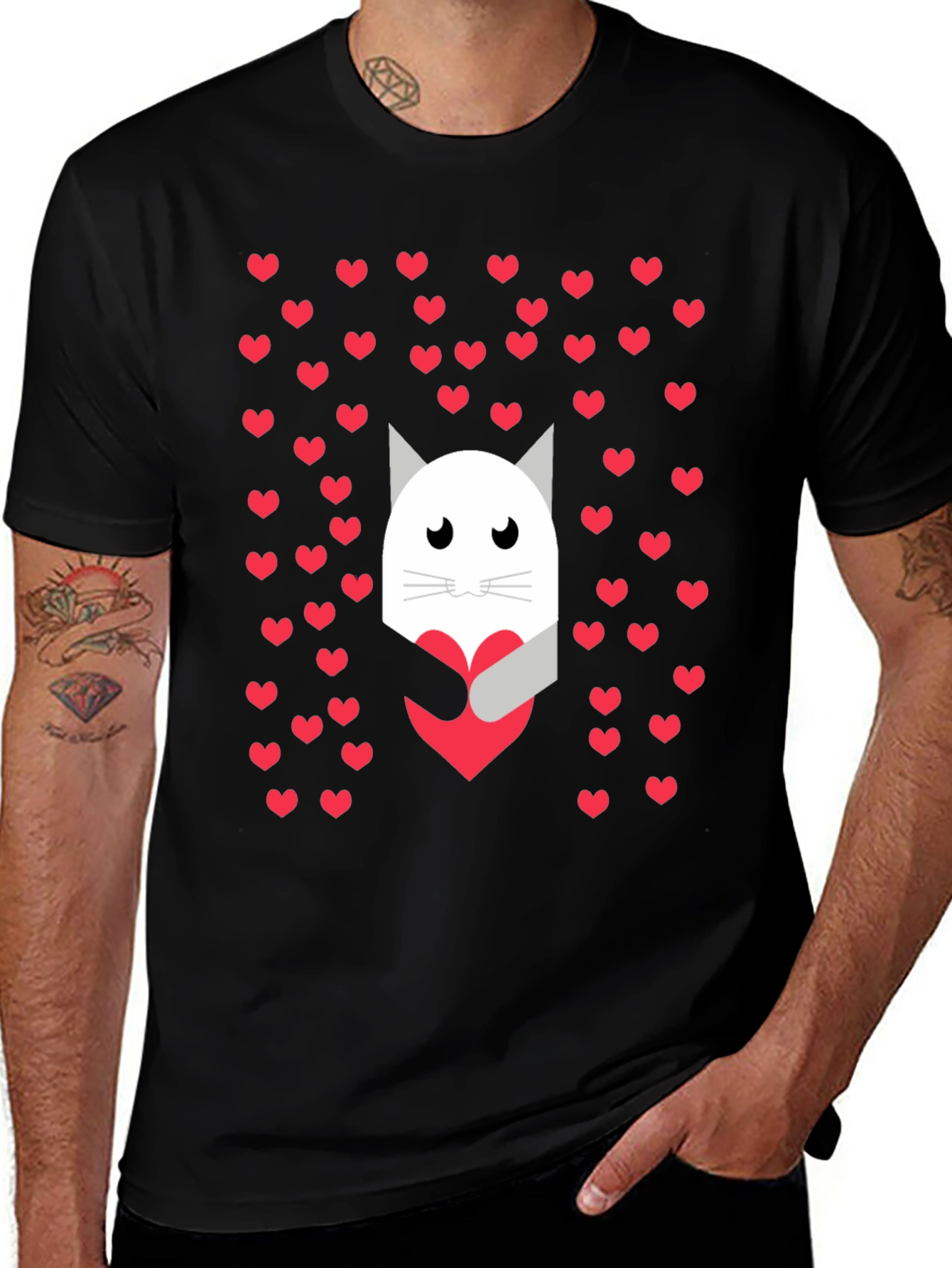 Cat Heart Hug Graphic Tee - Valentines Day