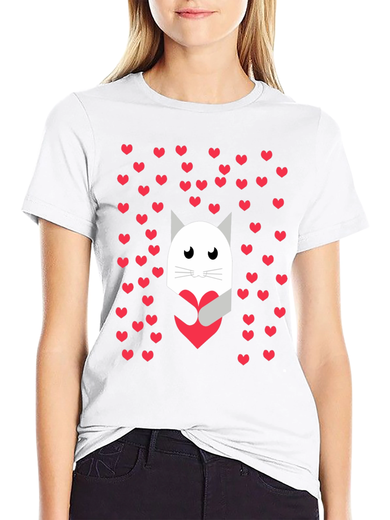 Cat Heart Hug Graphic Tee - Valentines Day