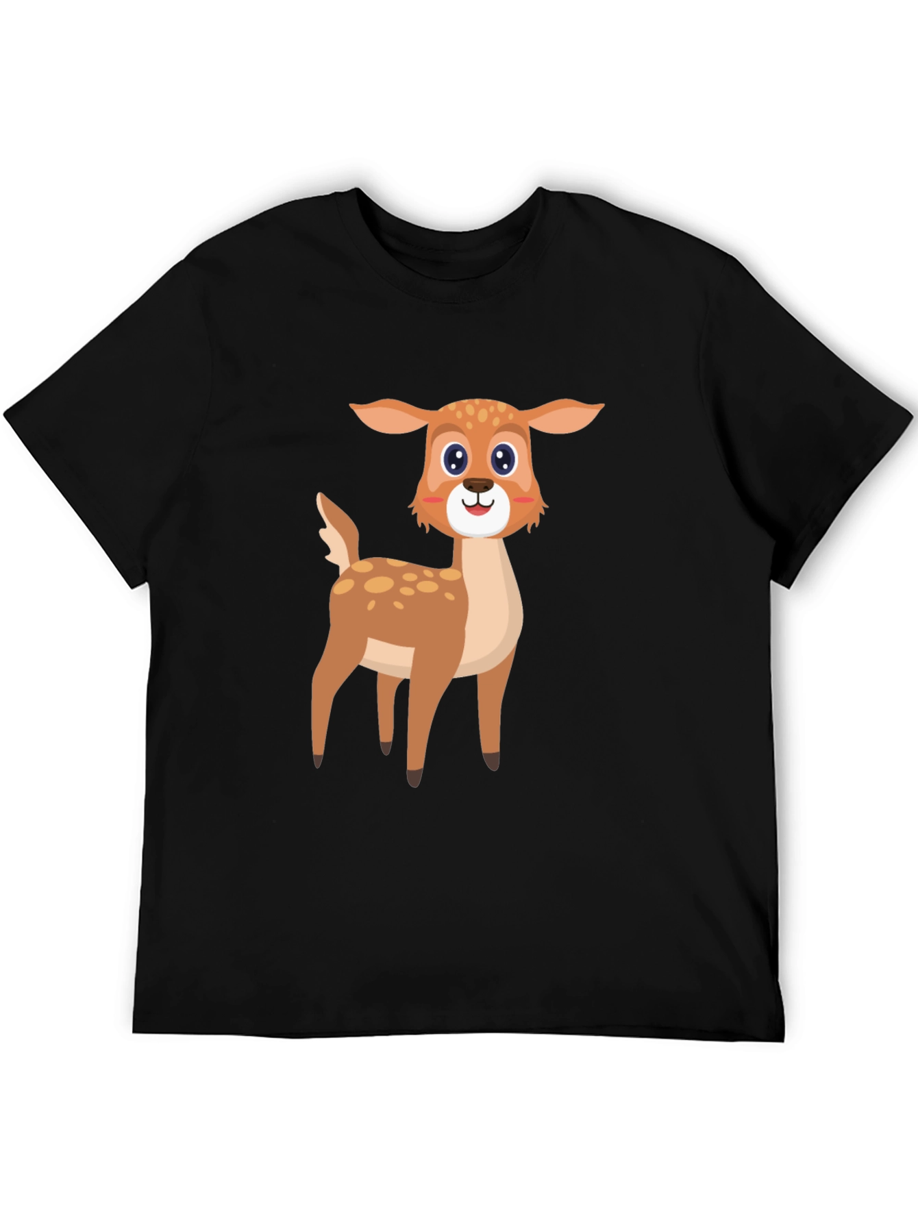 Cartoon Deer Graphic Tee - Black