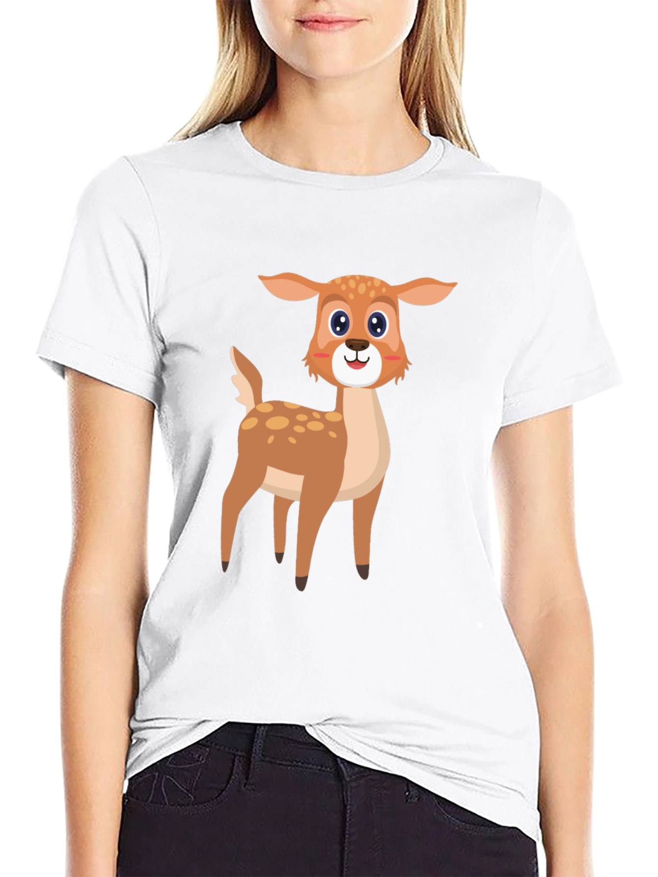 Cartoon Deer Graphic Tee - Black