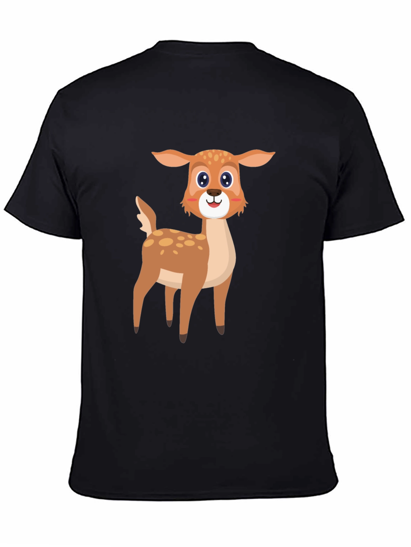 Cartoon Deer Graphic Tee - Black