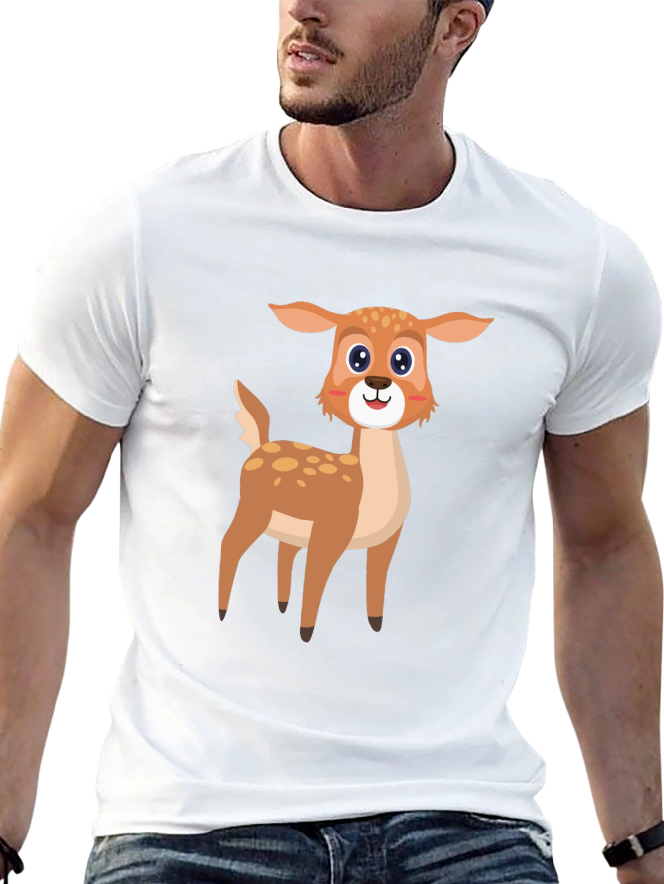 Cartoon Deer Graphic Tee - Black