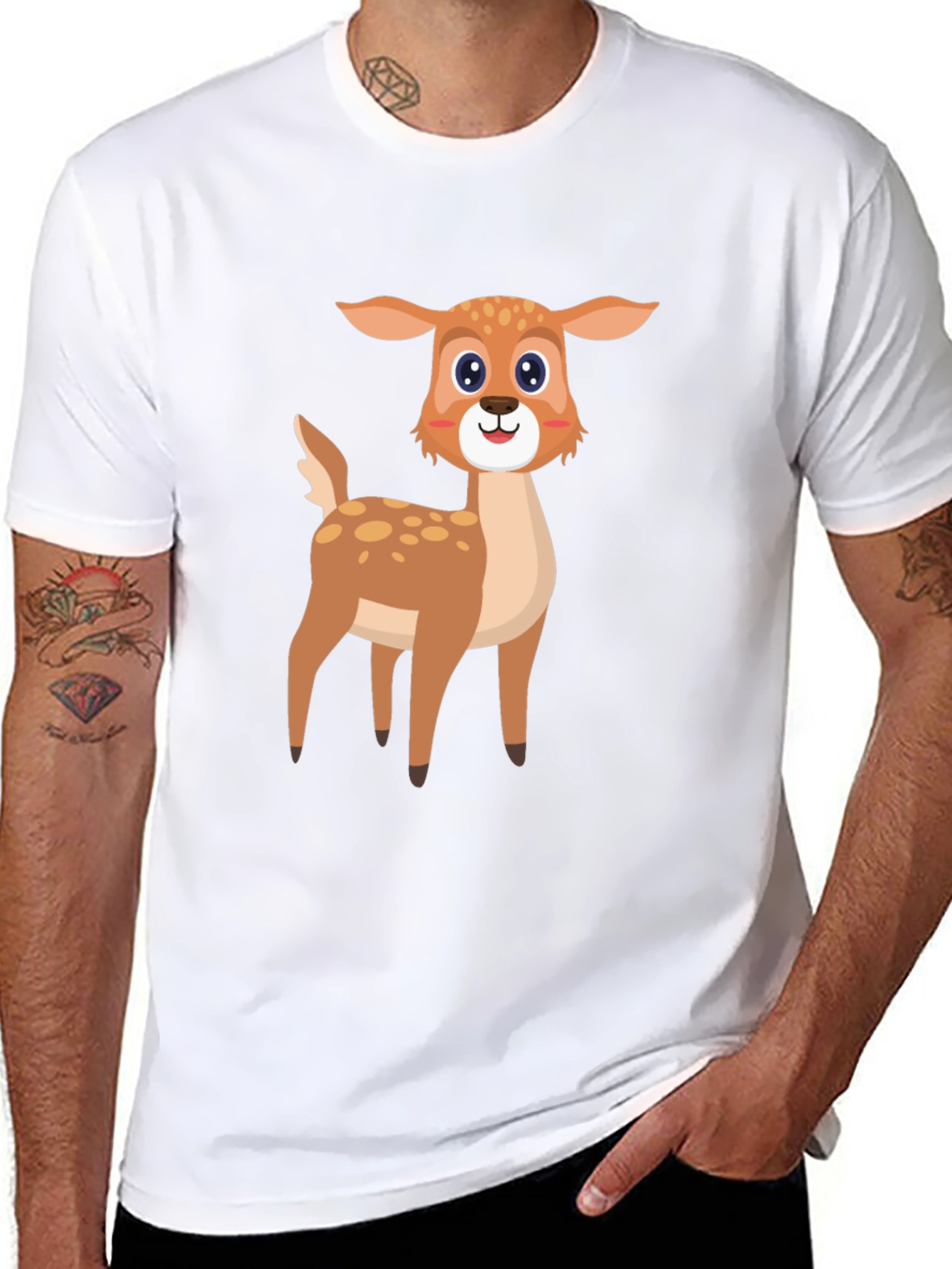 Cartoon Deer Graphic Tee - Black