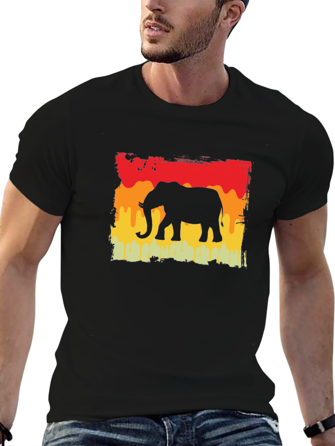 Elephant Silhouette Graphic Tee - Retro Style