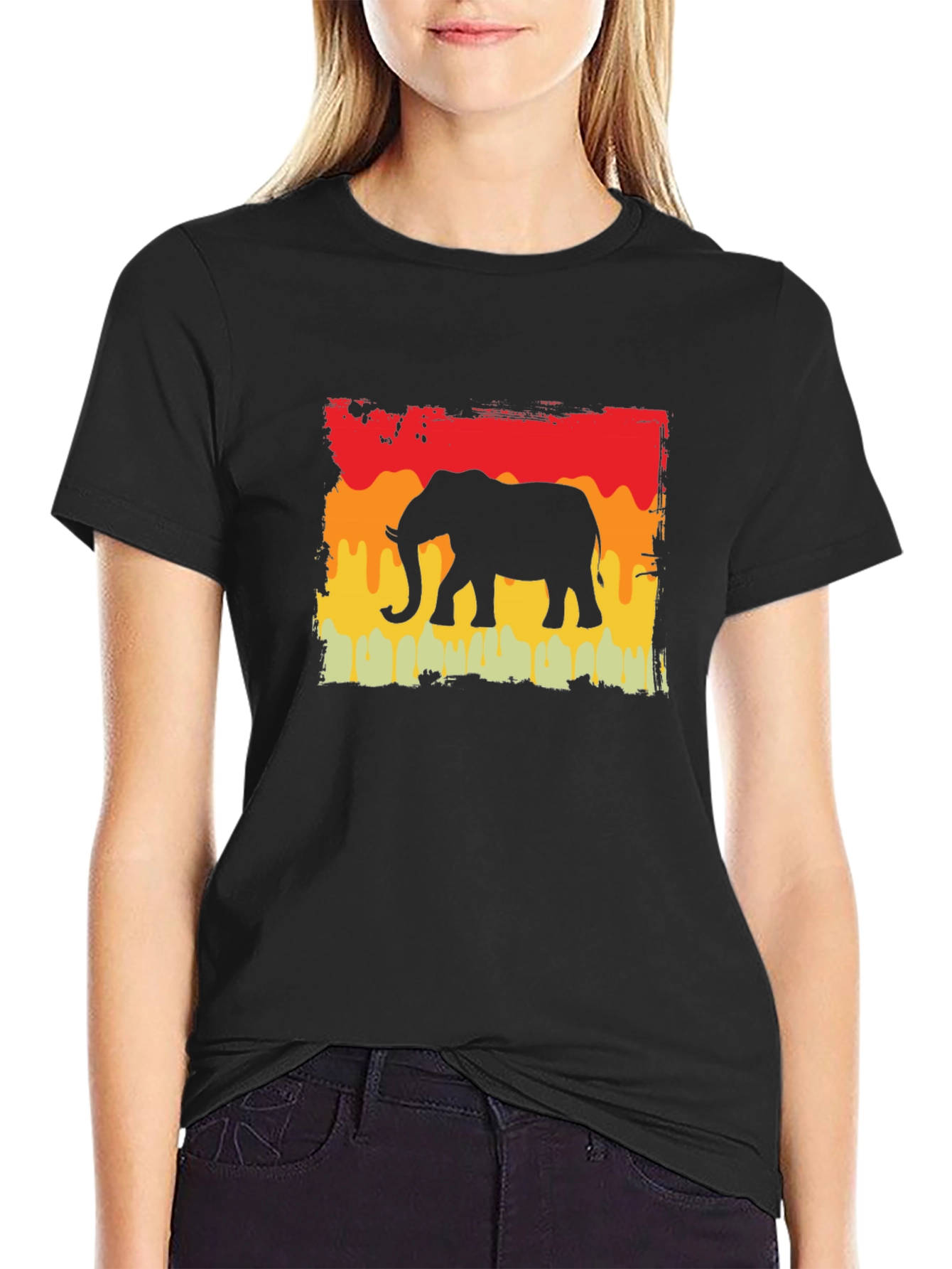 Elephant Silhouette Graphic Tee - Retro Style