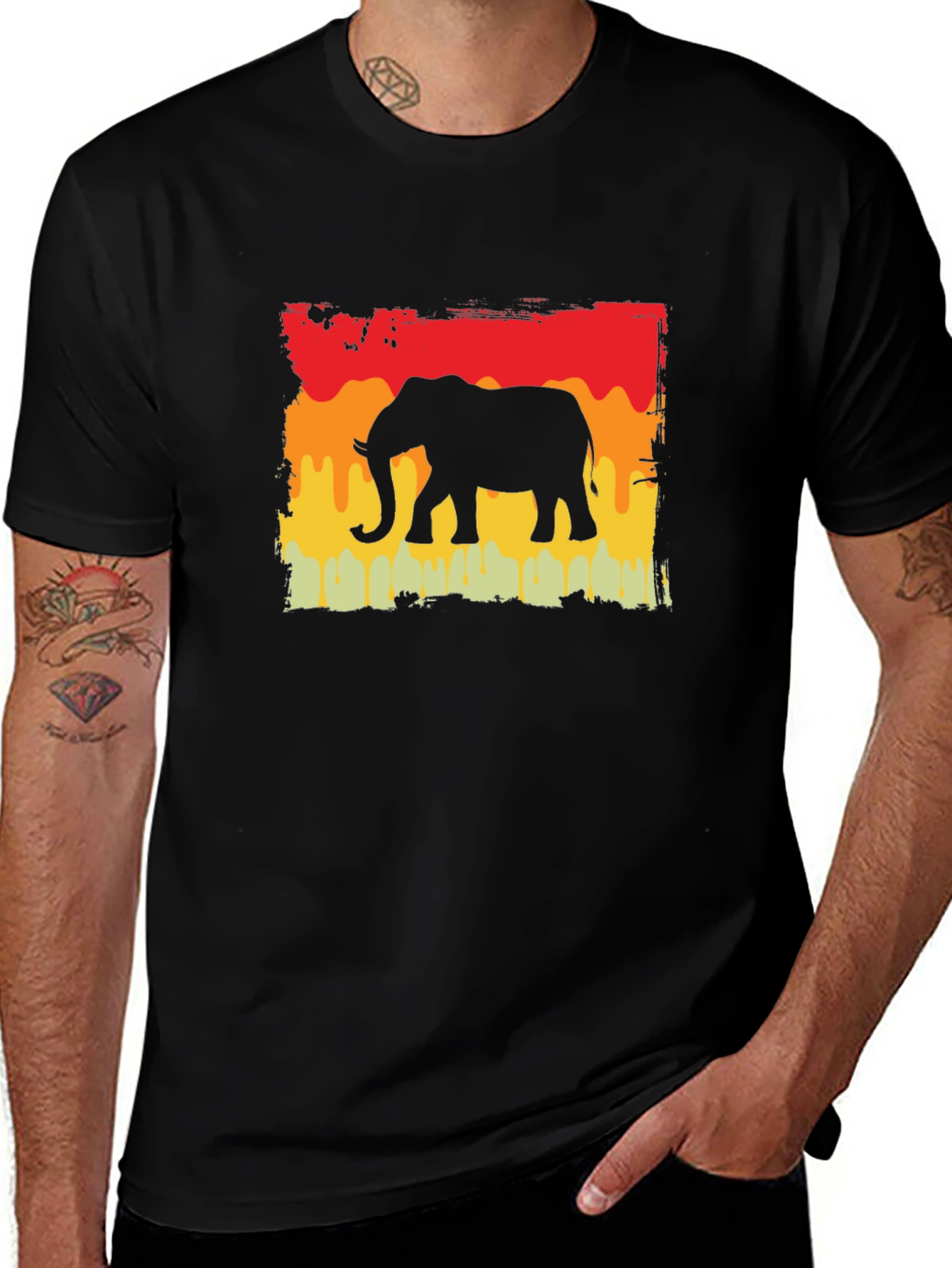 Elephant Silhouette Graphic Tee - Retro Style