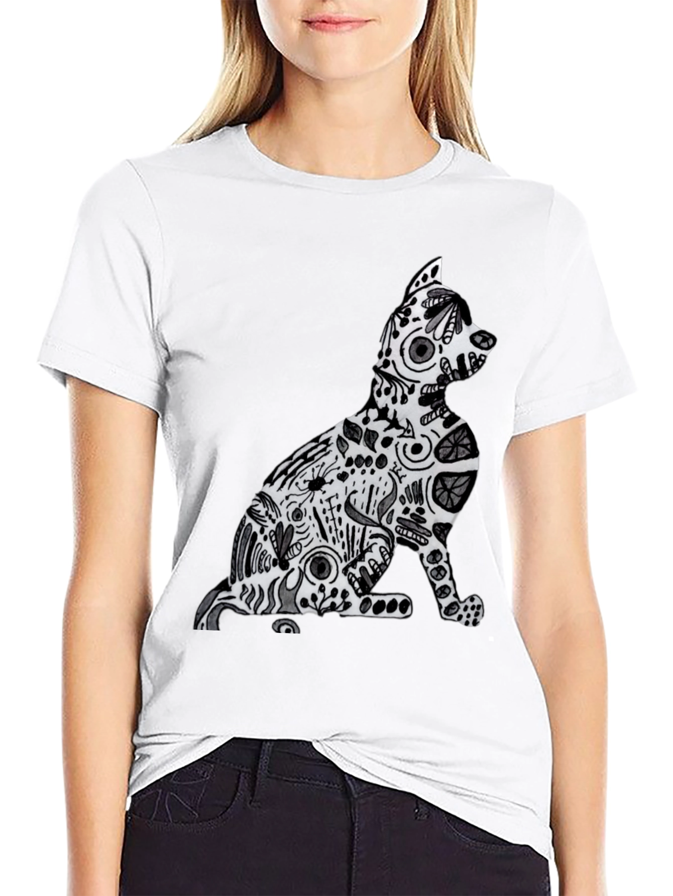 Abstract Cat Graphic Tee - Stylish Comfort