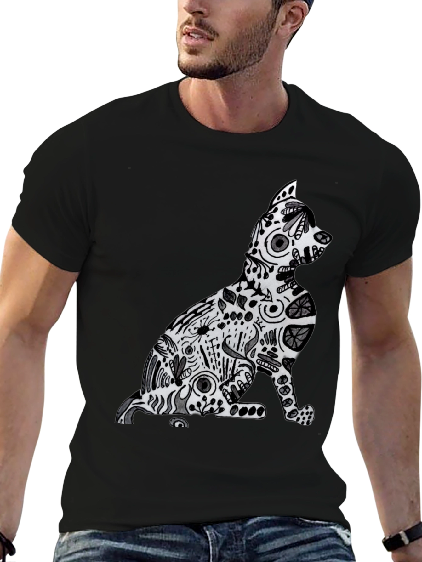Abstract Cat Graphic Tee - Stylish Comfort