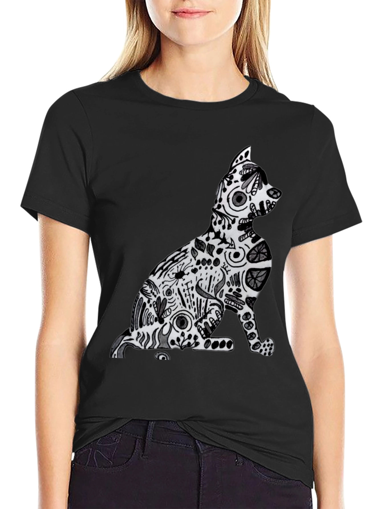 Abstract Cat Graphic Tee - Stylish Comfort