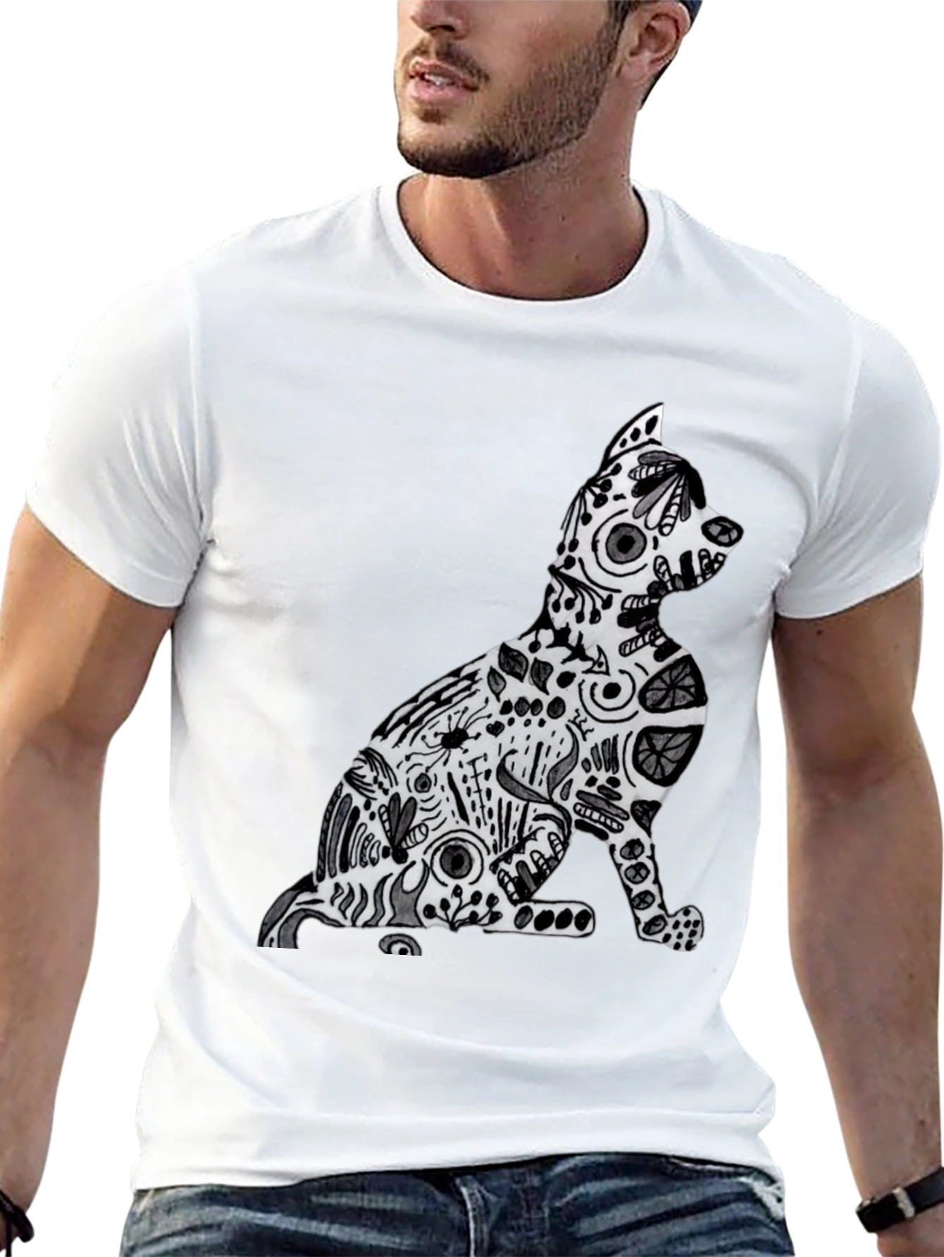 Abstract Cat Graphic Tee - Stylish Comfort