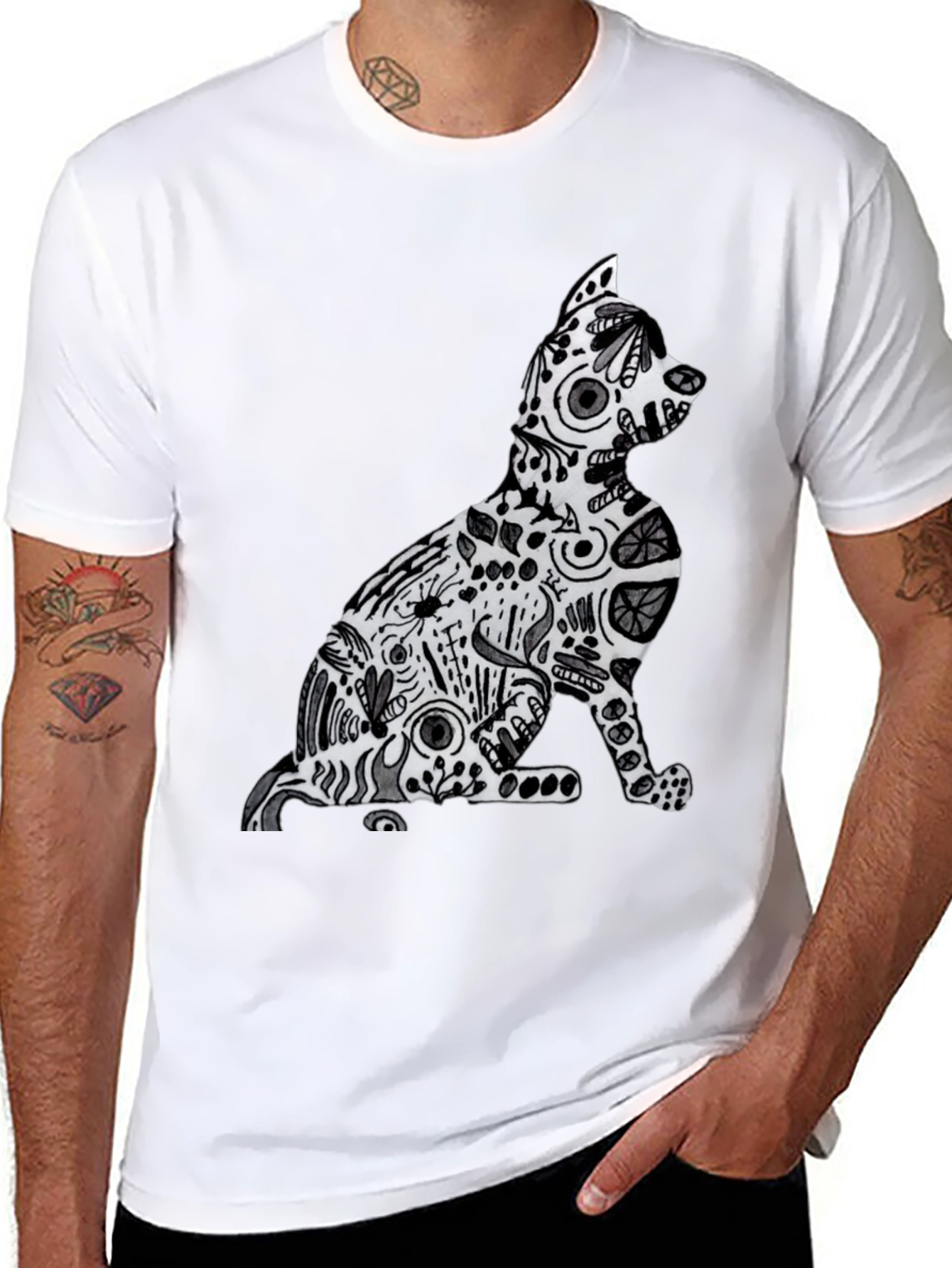 Abstract Cat Graphic Tee - Stylish Comfort