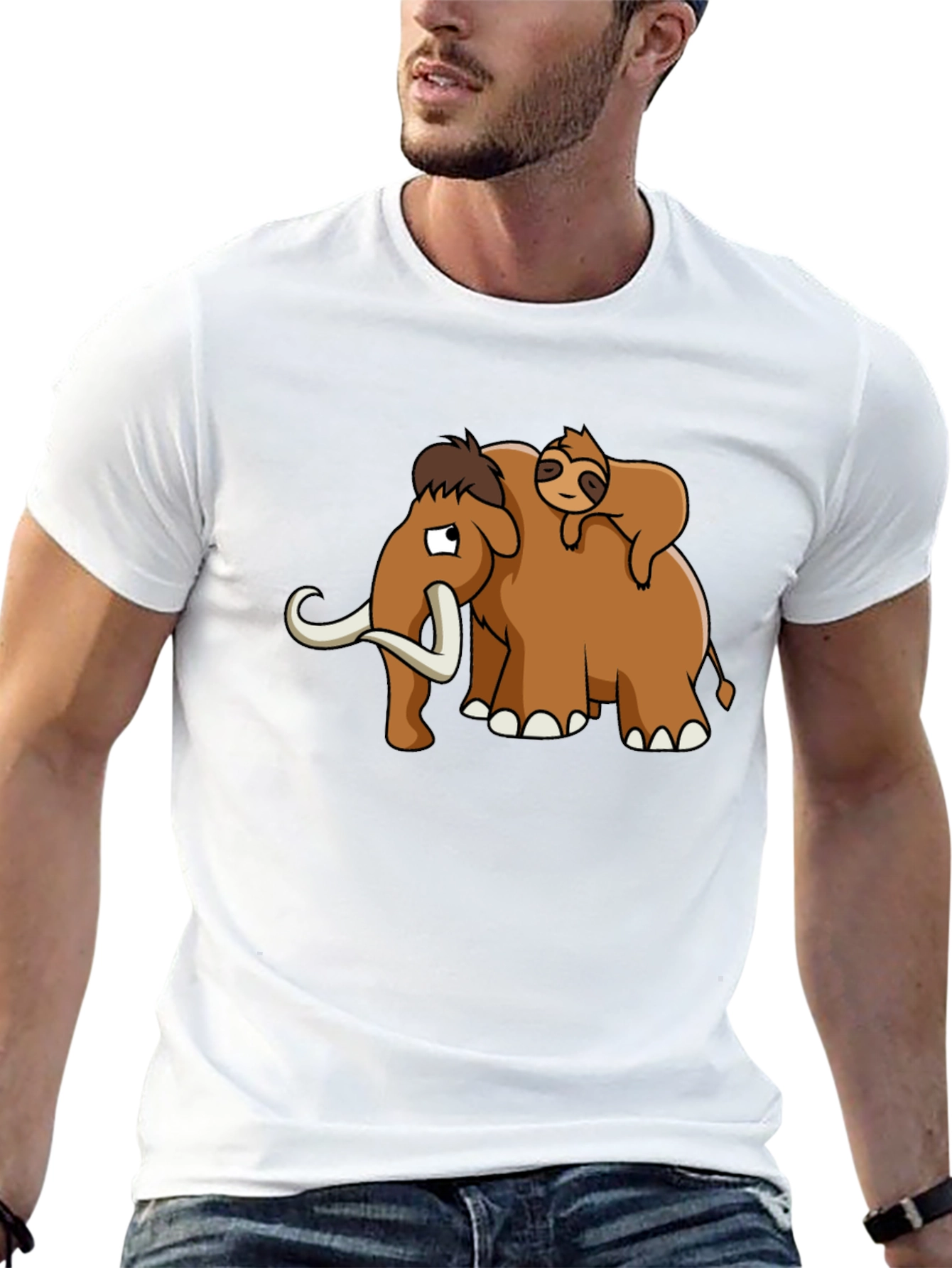 Mammoth & Sloth Graphic Tee - Black Cotton
