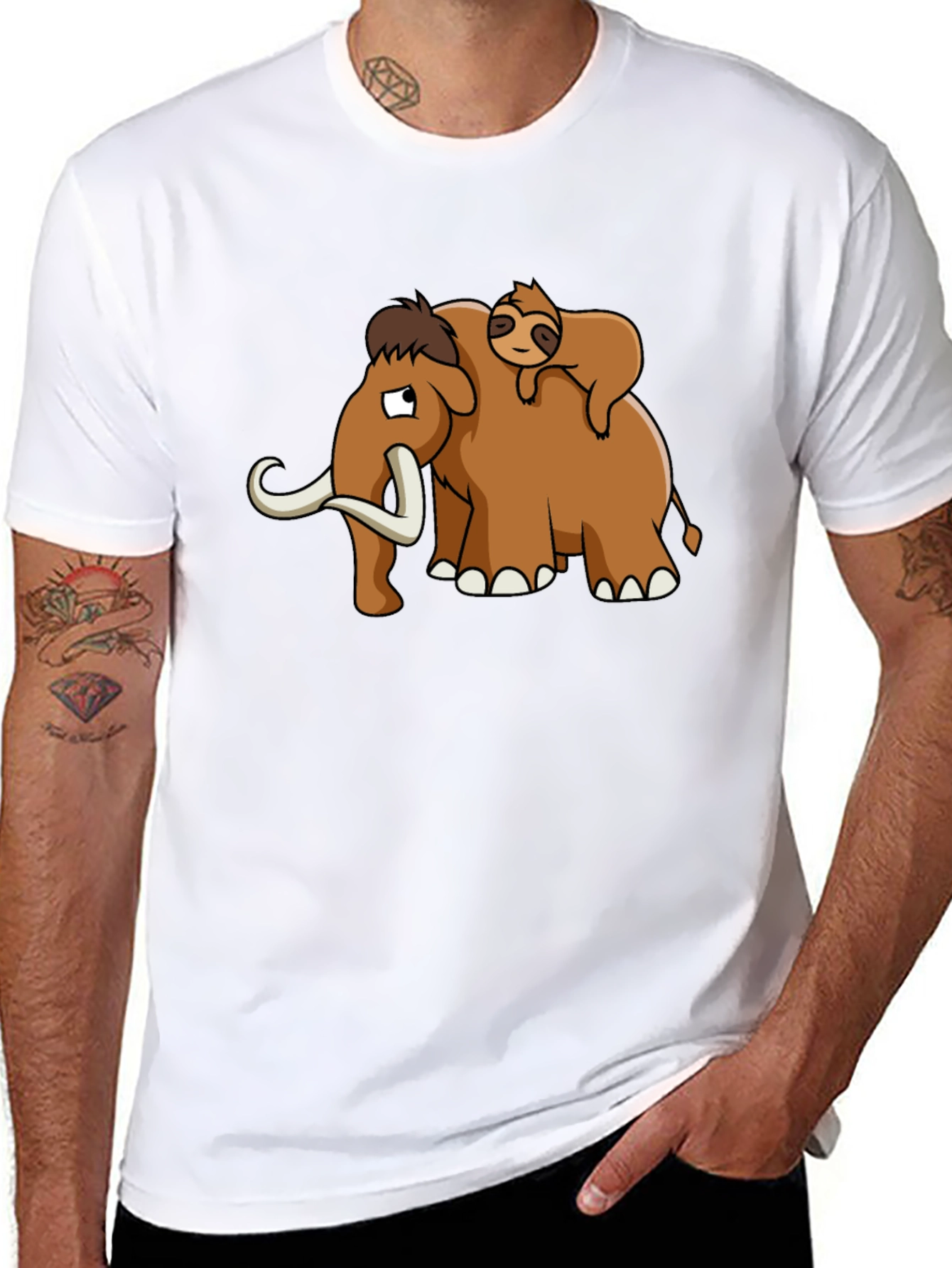 Mammoth & Sloth Graphic Tee - Black Cotton
