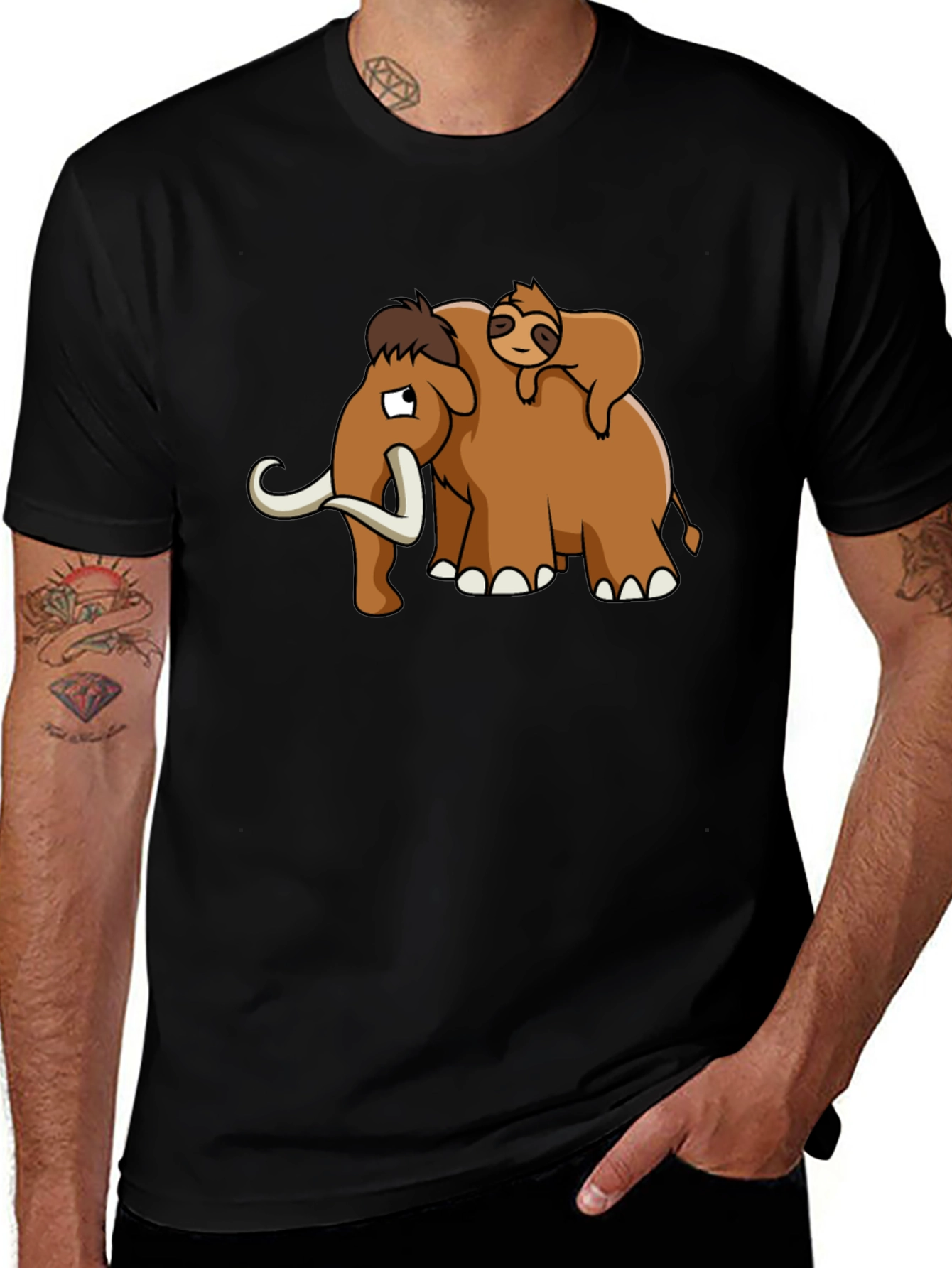 Mammoth & Sloth Graphic Tee - Black Cotton
