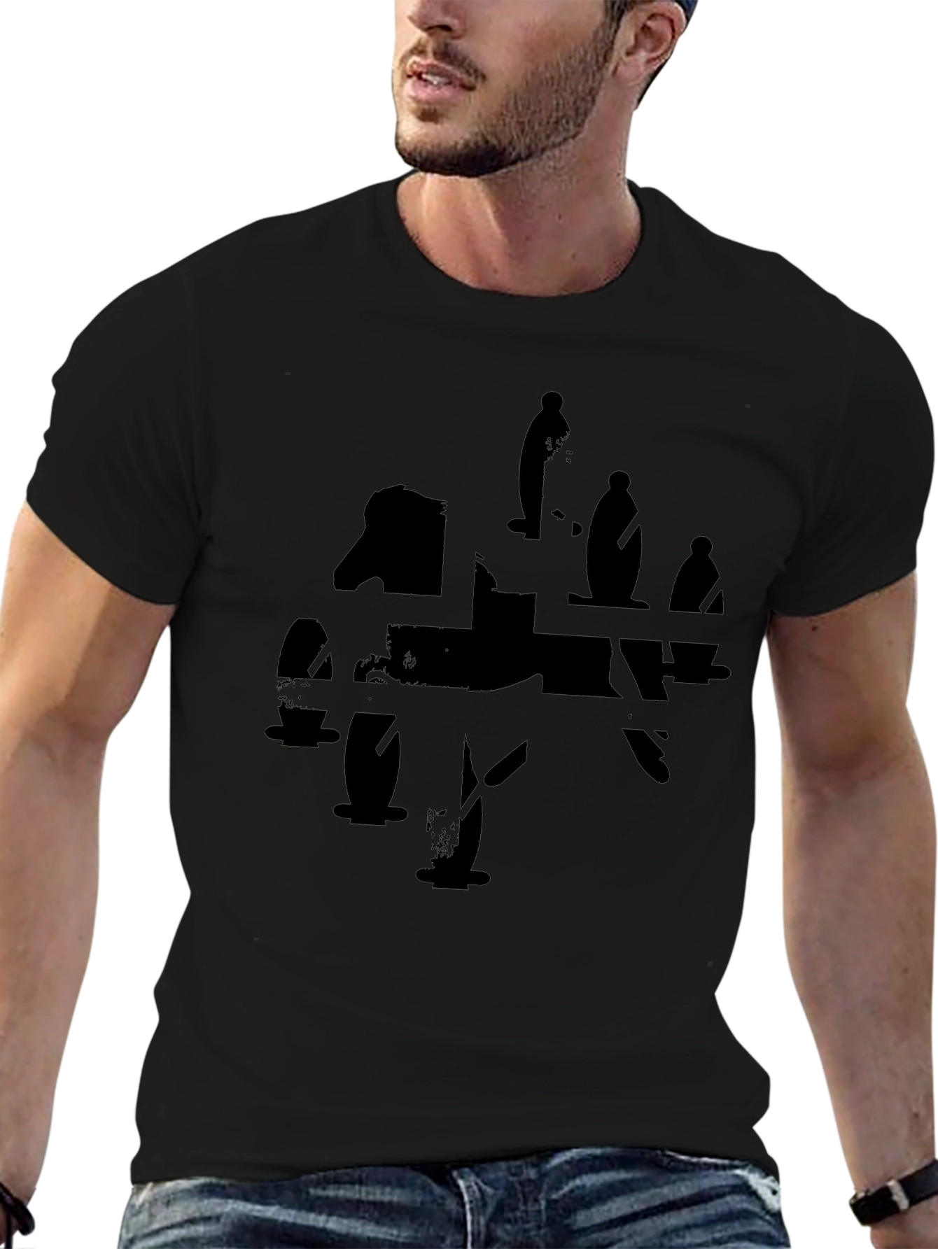 Abstract Silhouette Graphic Black T-Shirt