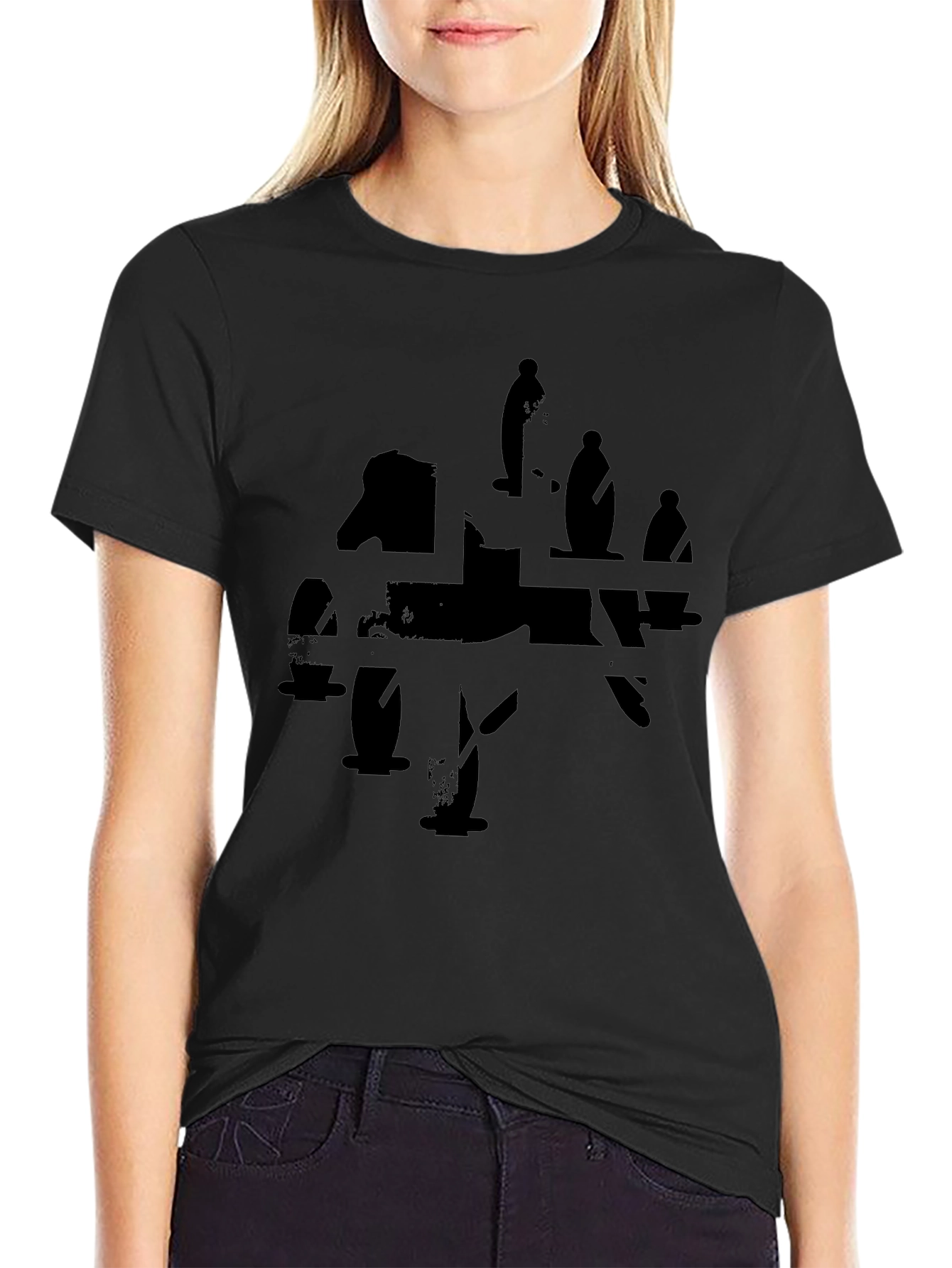 Abstract Silhouette Graphic Black T-Shirt