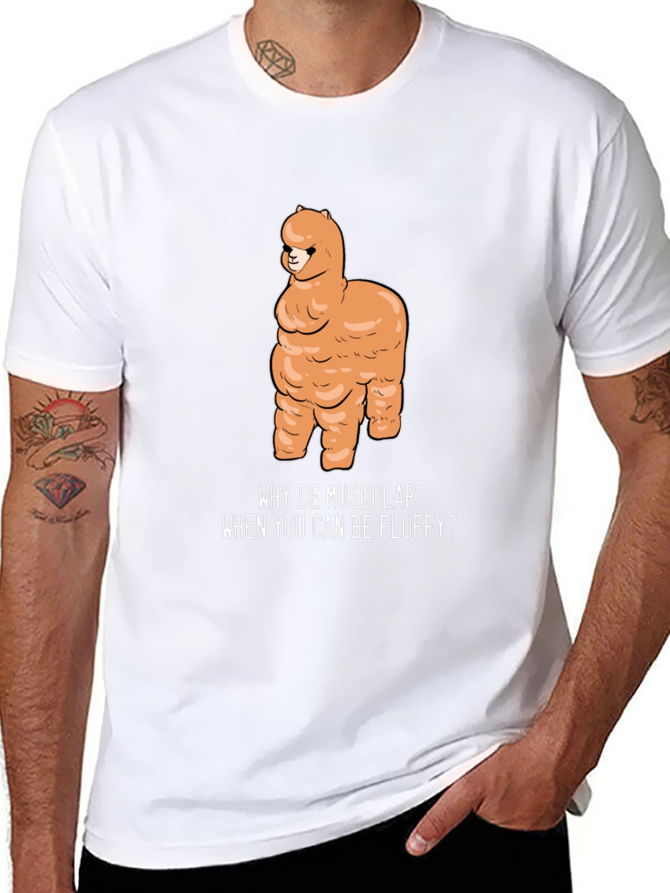 Fluffy Alpaca T-Shirt - Why Be Muscular?