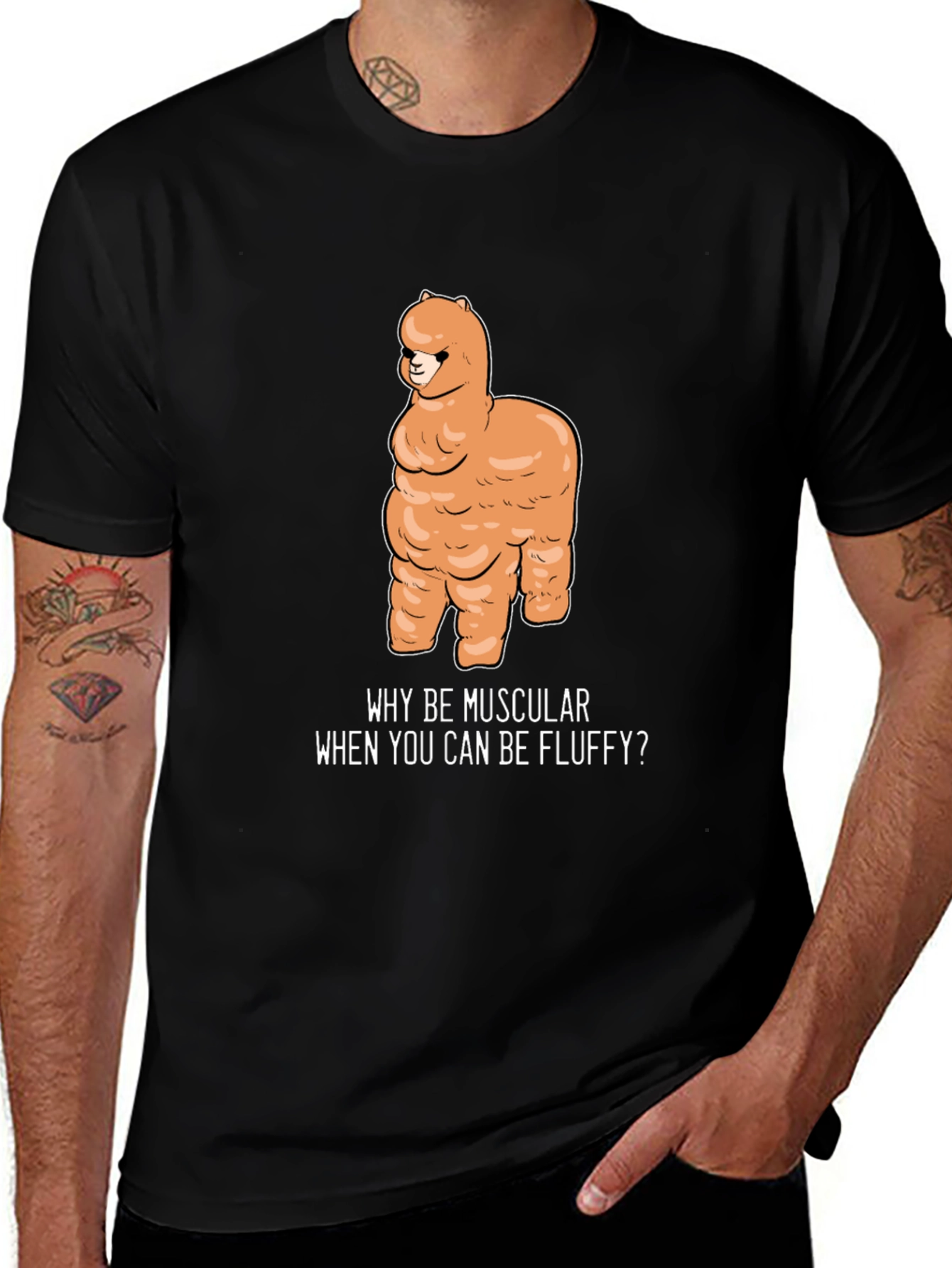Fluffy Alpaca T-Shirt - Why Be Muscular?