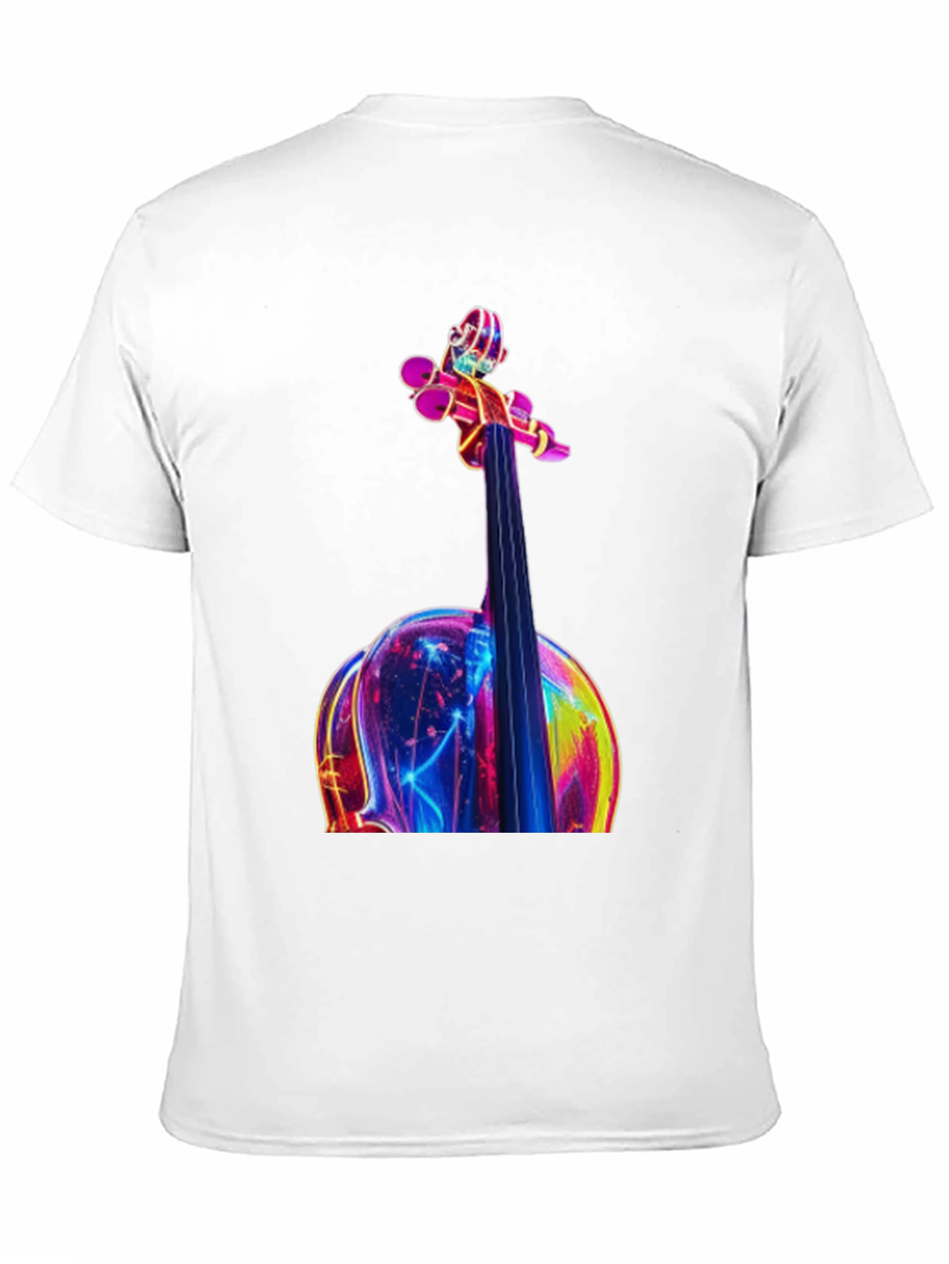 Neon Violin Graphic Tee - Black Casual T-Shirt
