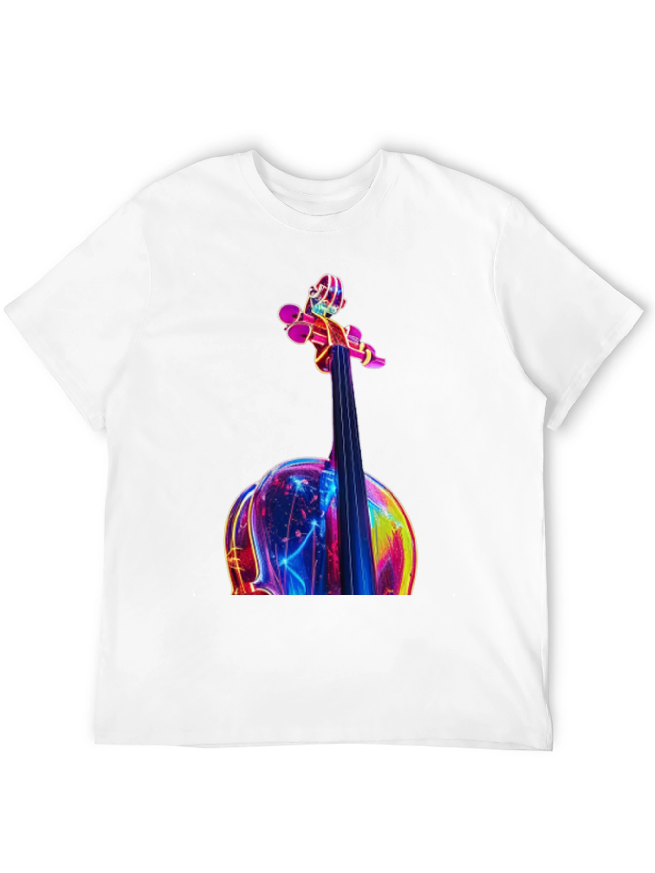 Neon Violin Graphic Tee - Black Casual T-Shirt