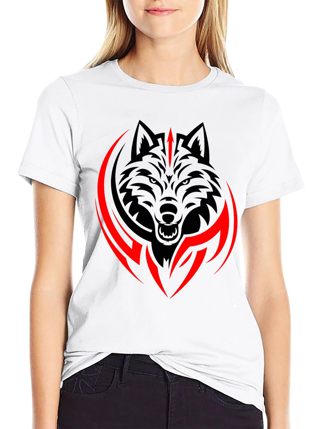 Black Wolf Graphic Tee - Tribal Style