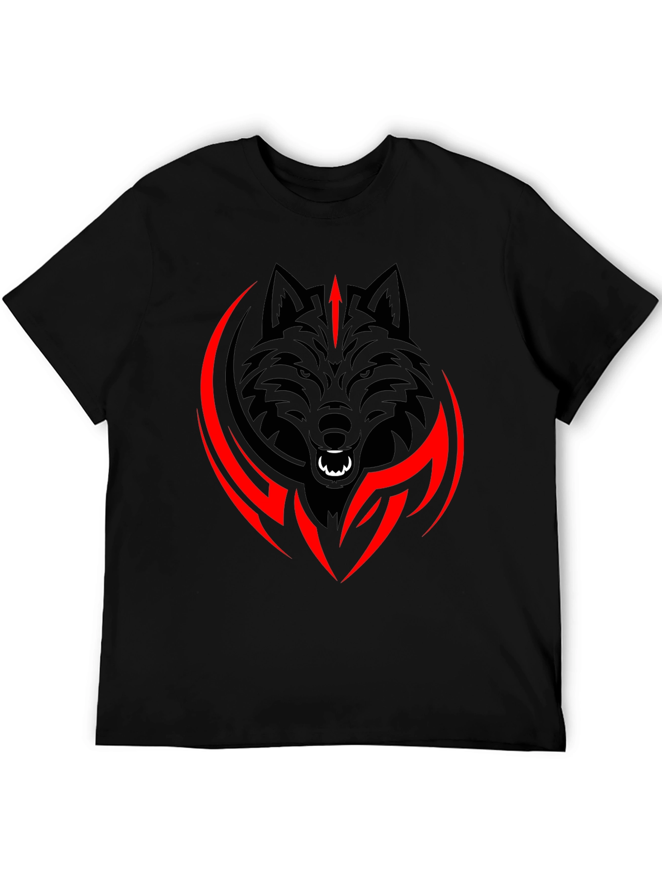 Black Wolf Graphic Tee - Tribal Style