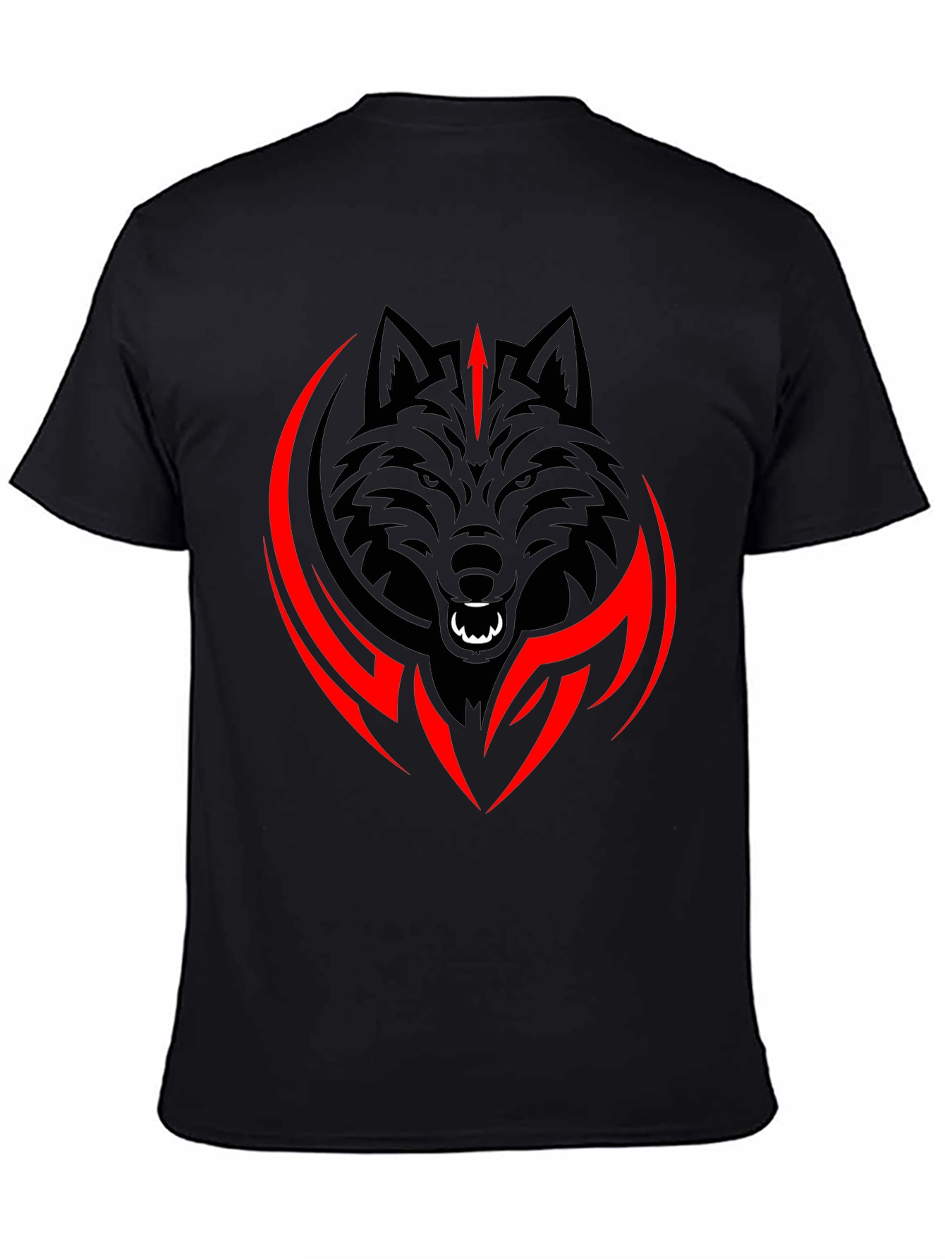 Black Wolf Graphic Tee - Tribal Style