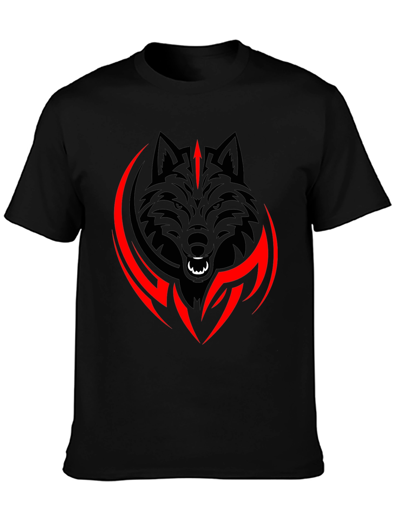 Black Wolf Graphic Tee - Tribal Style