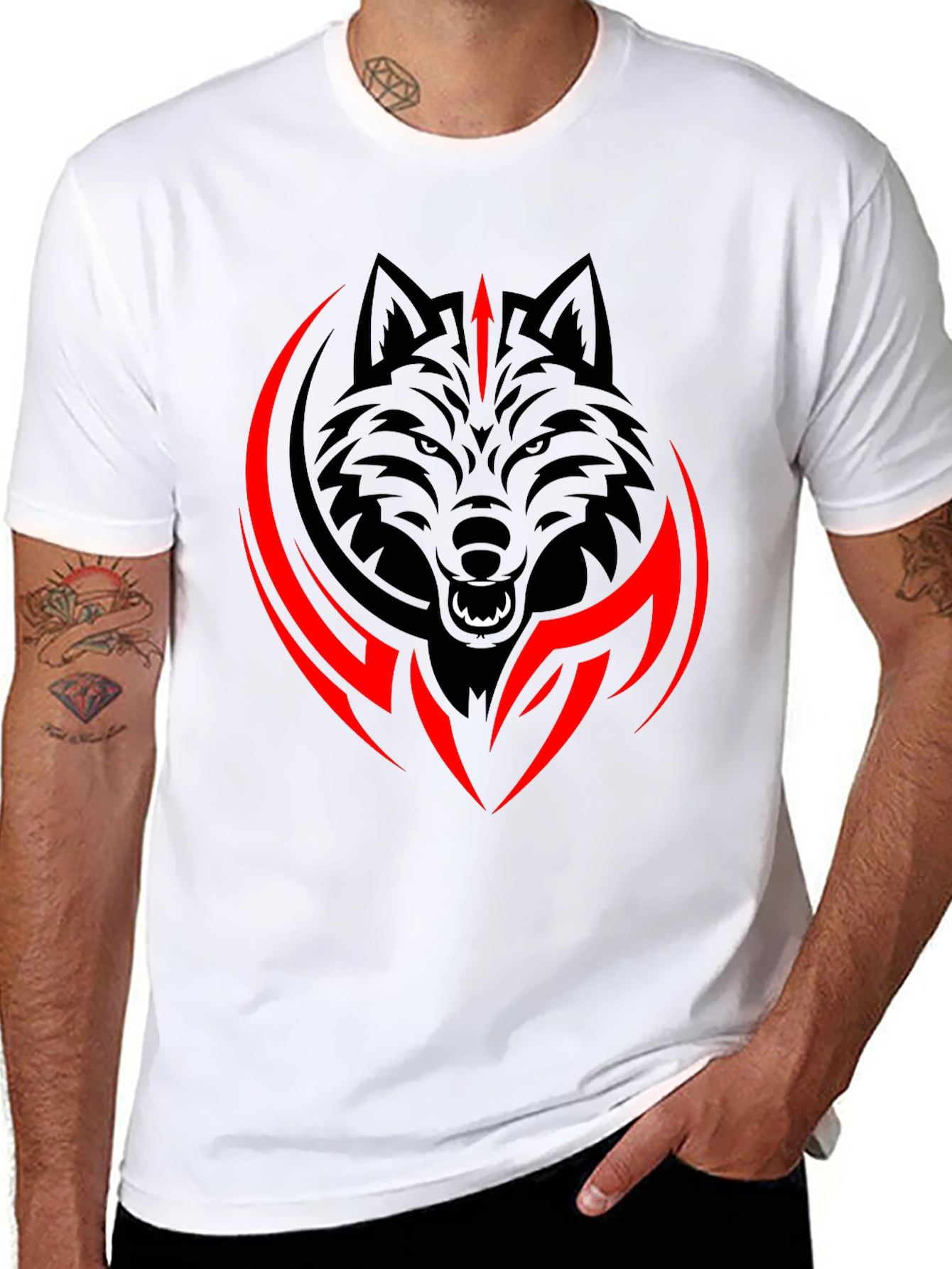 Black Wolf Graphic Tee - Tribal Style