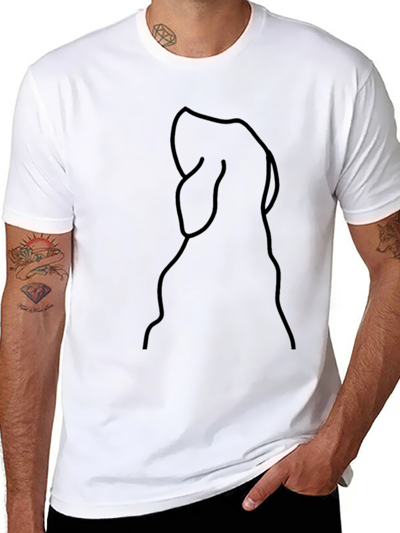 Minimalist Dog Line Art Black T-Shirt