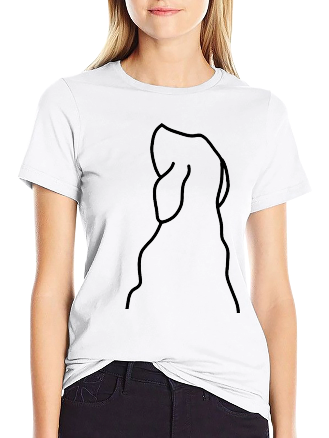 Minimalist Dog Line Art Black T-Shirt