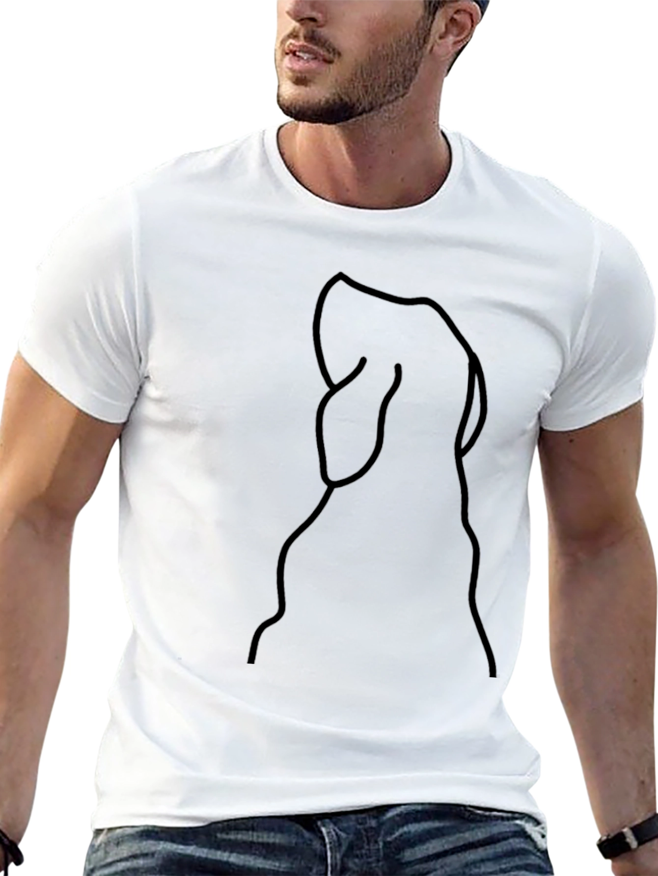 Minimalist Dog Line Art Black T-Shirt