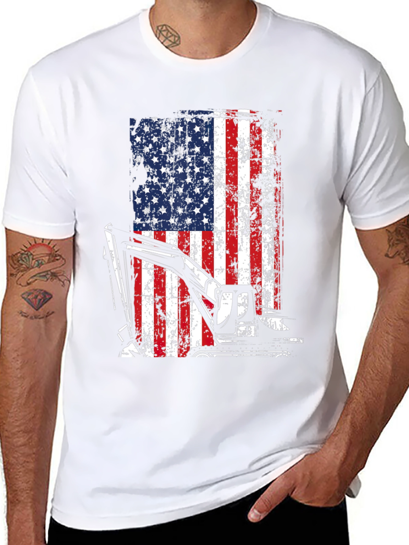 Patriotic Excavator T-Shirt - USA Flag Graphic Tee