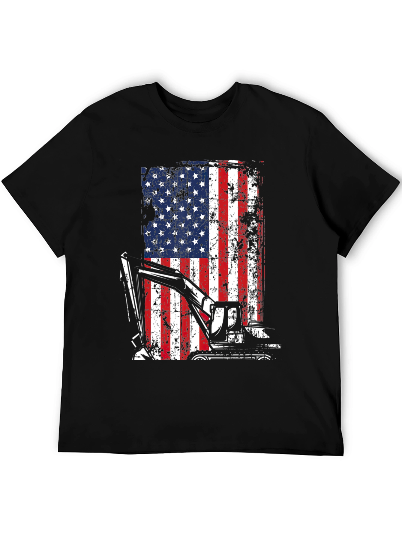 Patriotic Excavator T-Shirt - USA Flag Graphic Tee
