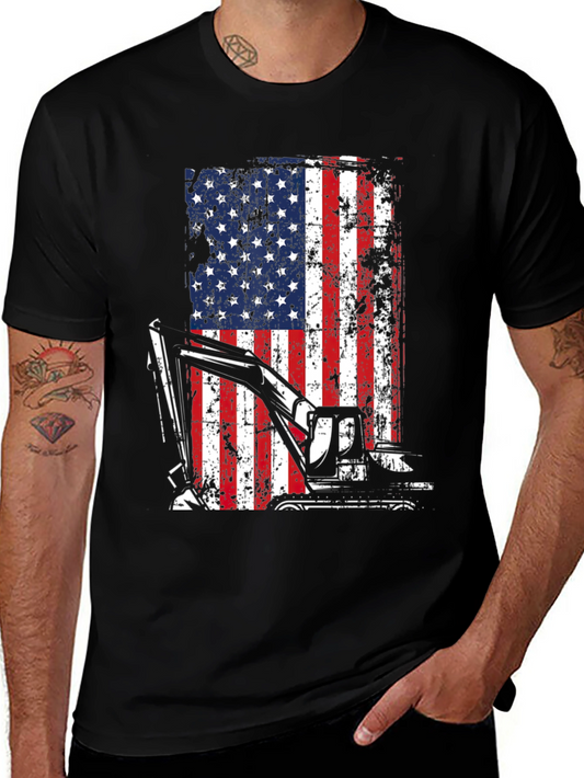 Patriotic Excavator T-Shirt - USA Flag Graphic Tee