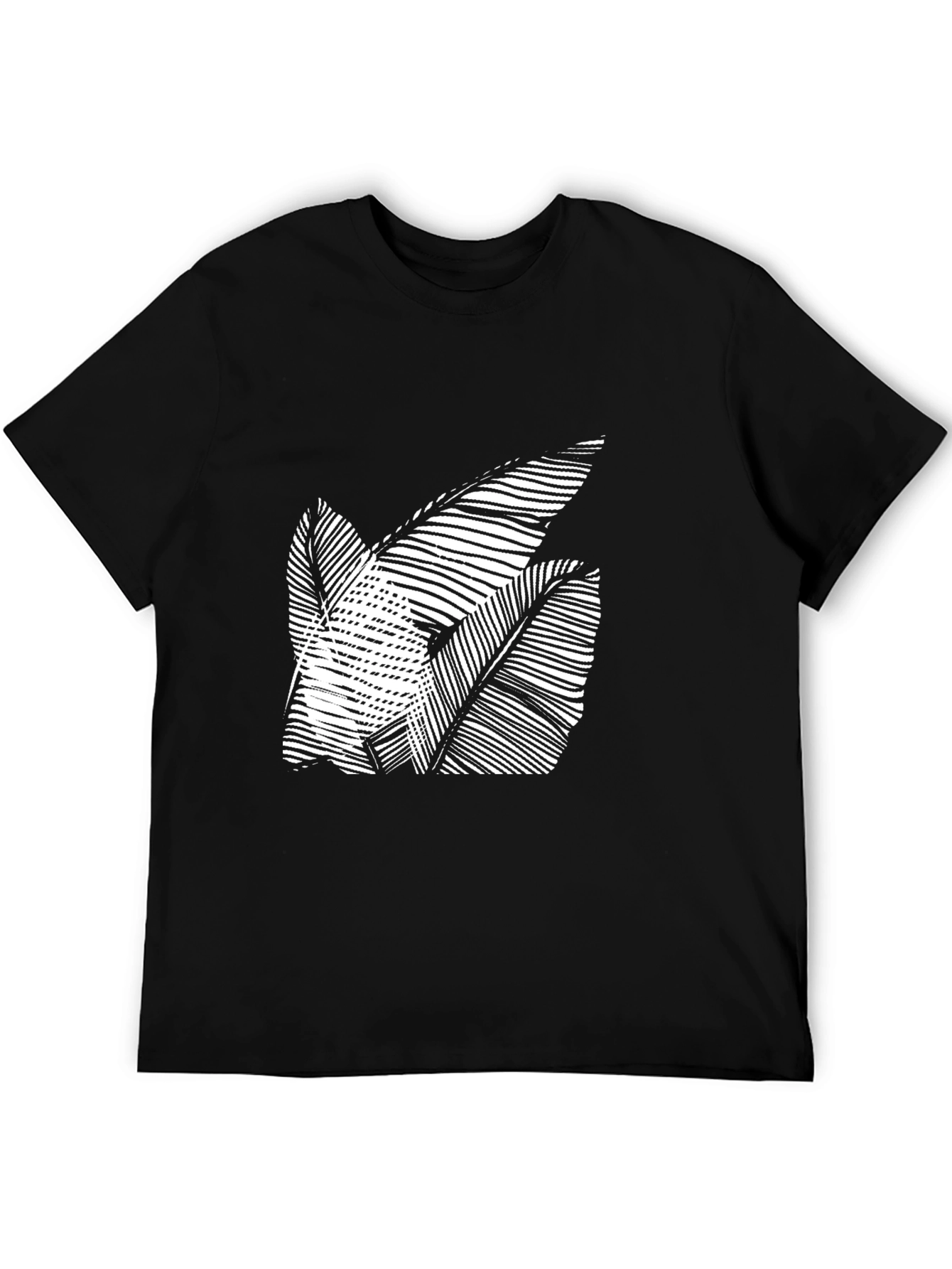 Abstract Leaf Design Black T-Shirt