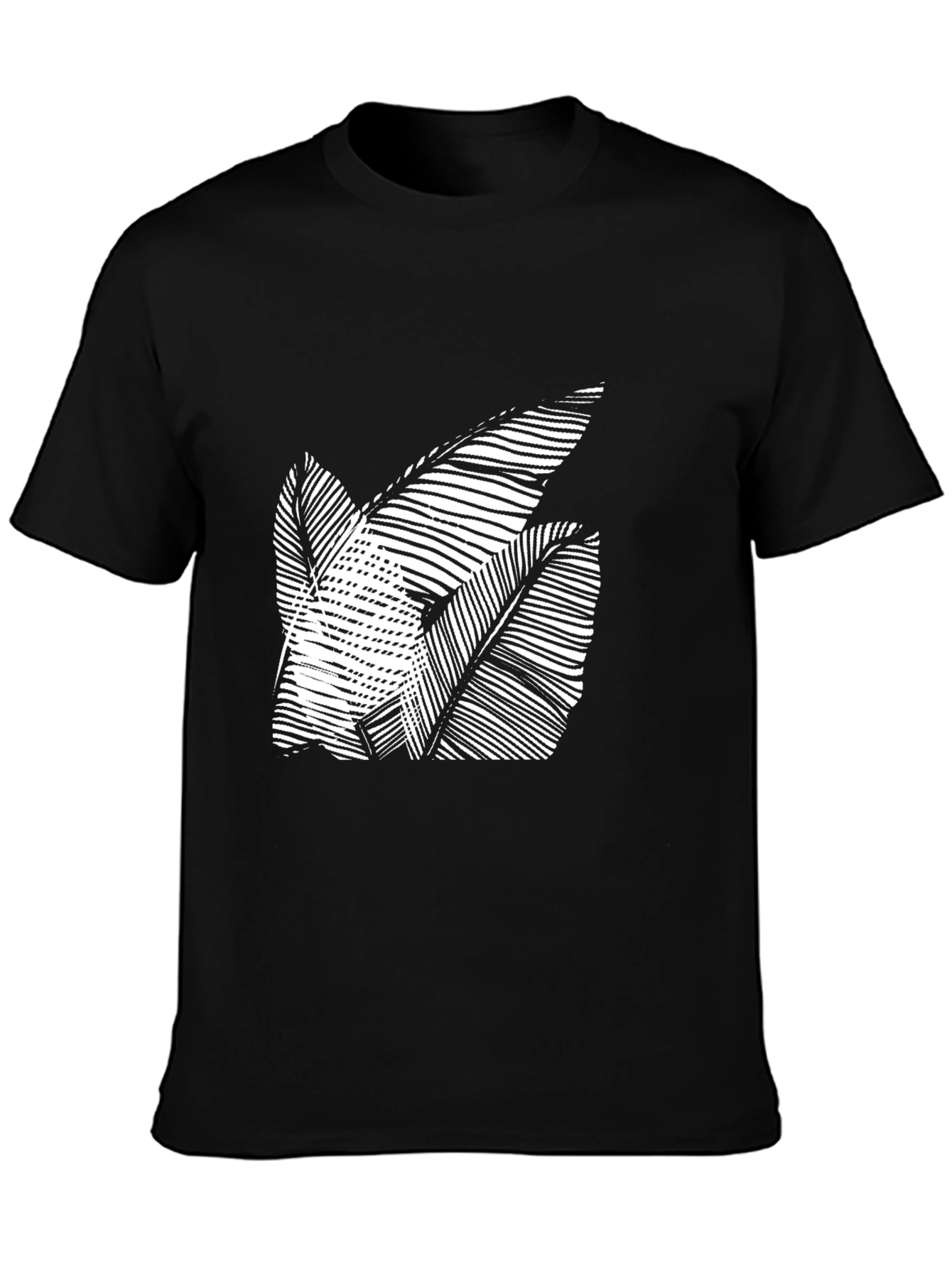 Abstract Leaf Design Black T-Shirt