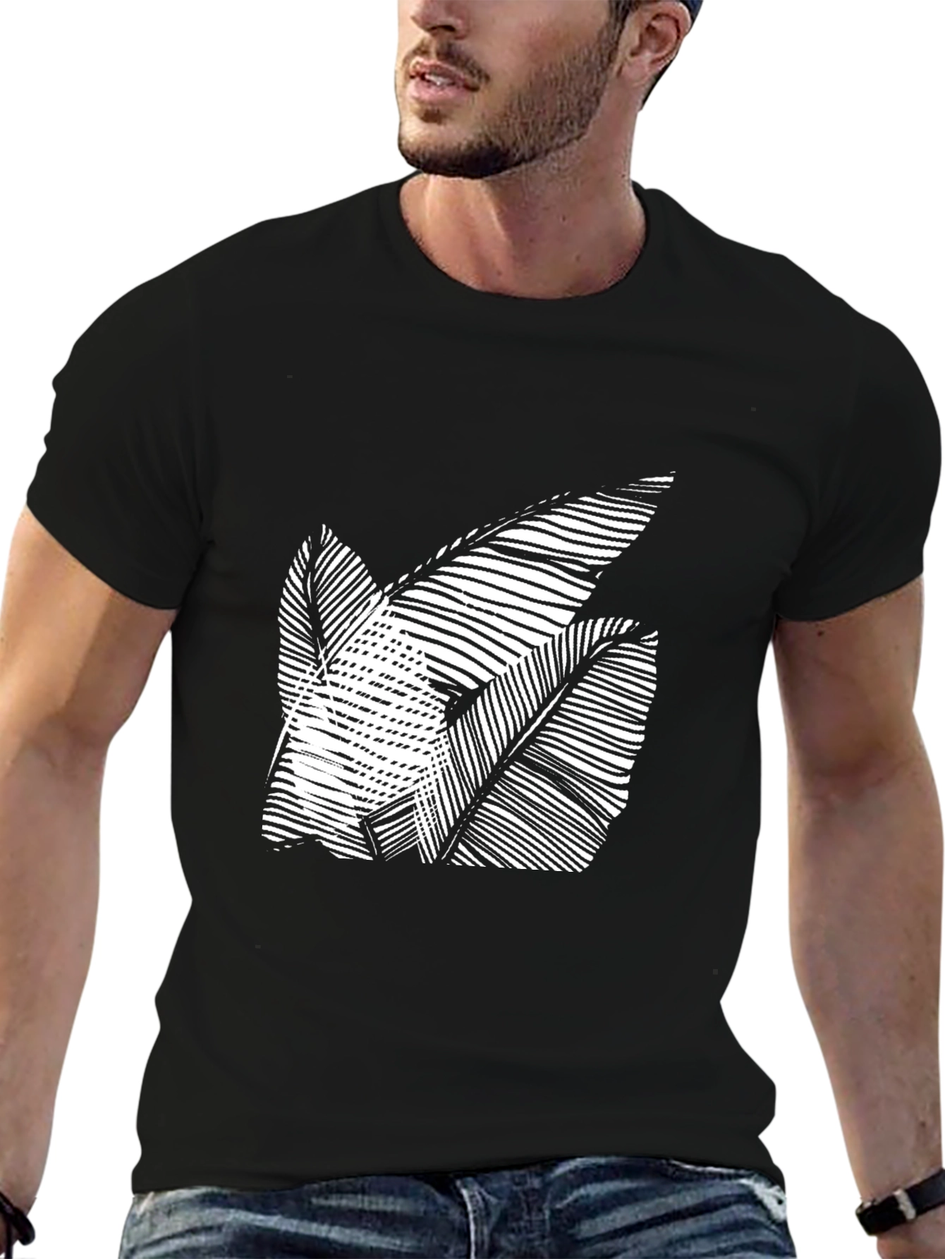 Abstract Leaf Design Black T-Shirt
