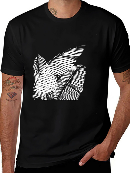 Abstract Leaf Design Black T-Shirt