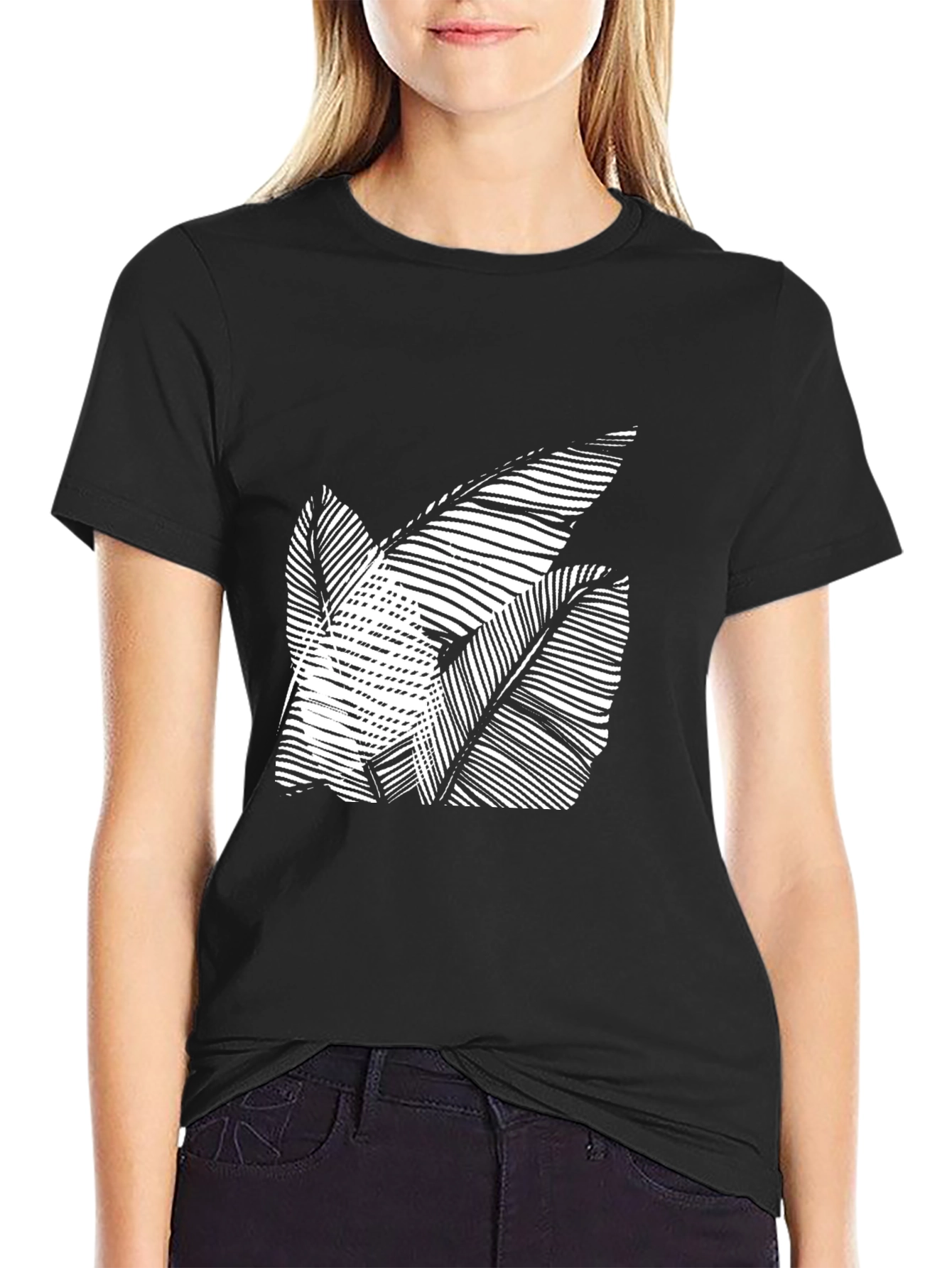 Abstract Leaf Design Black T-Shirt