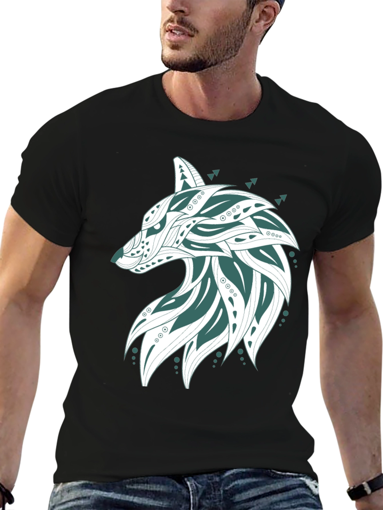 Wolf Graphic Print Tee - Mens Black T-Shirt